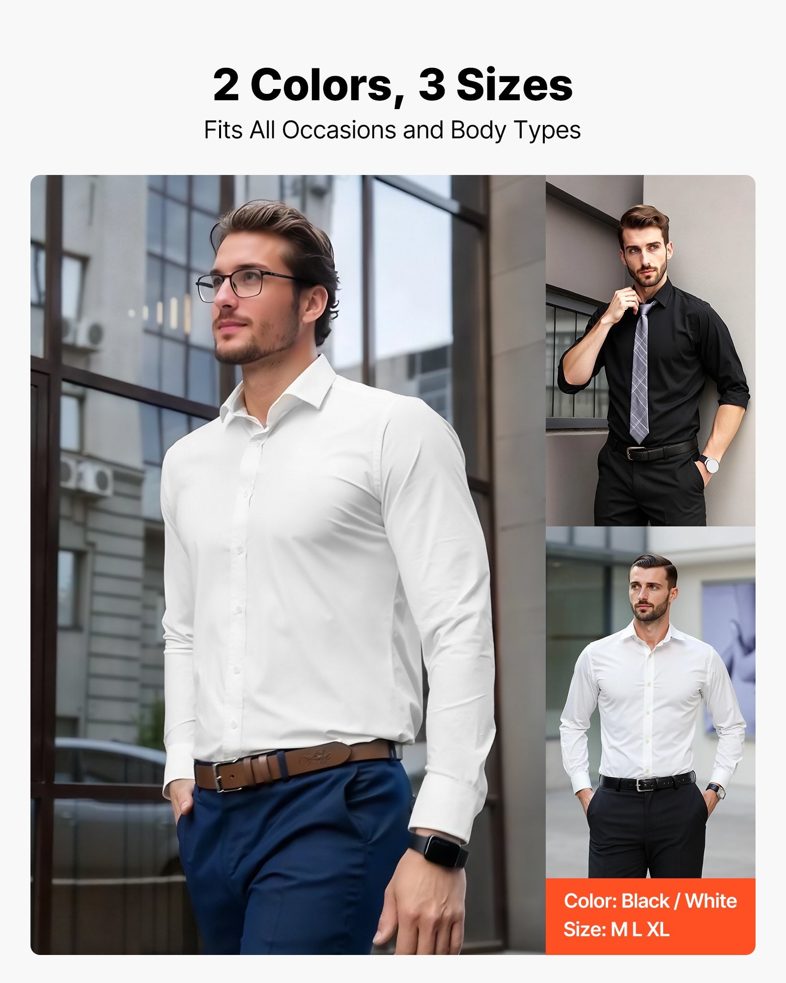 Men's Long Sleeve Wrinkle-Free Button Down Shirt Slim Fit White