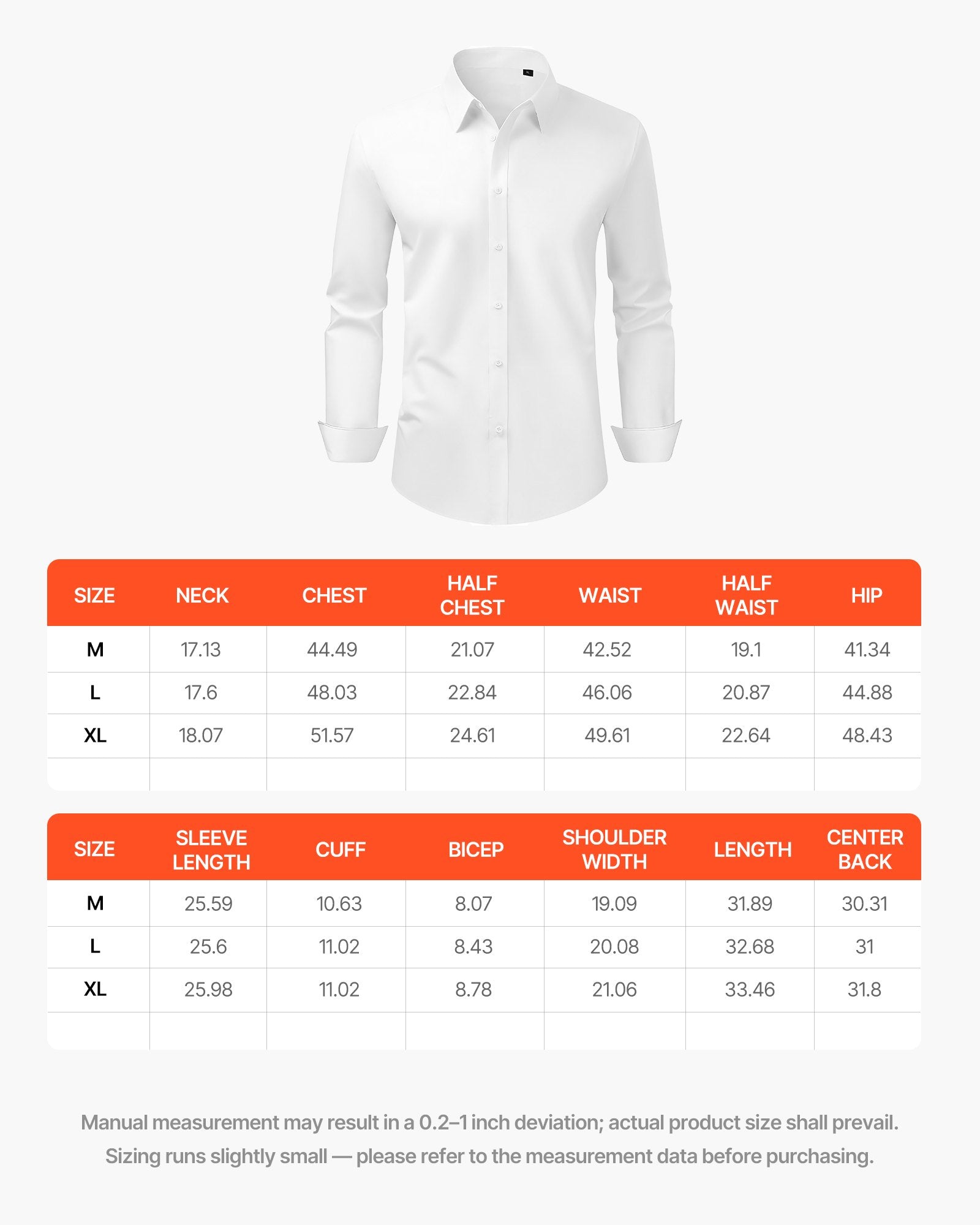 Men's Long Sleeve Wrinkle-Free Button Down Shirt Slim Fit White