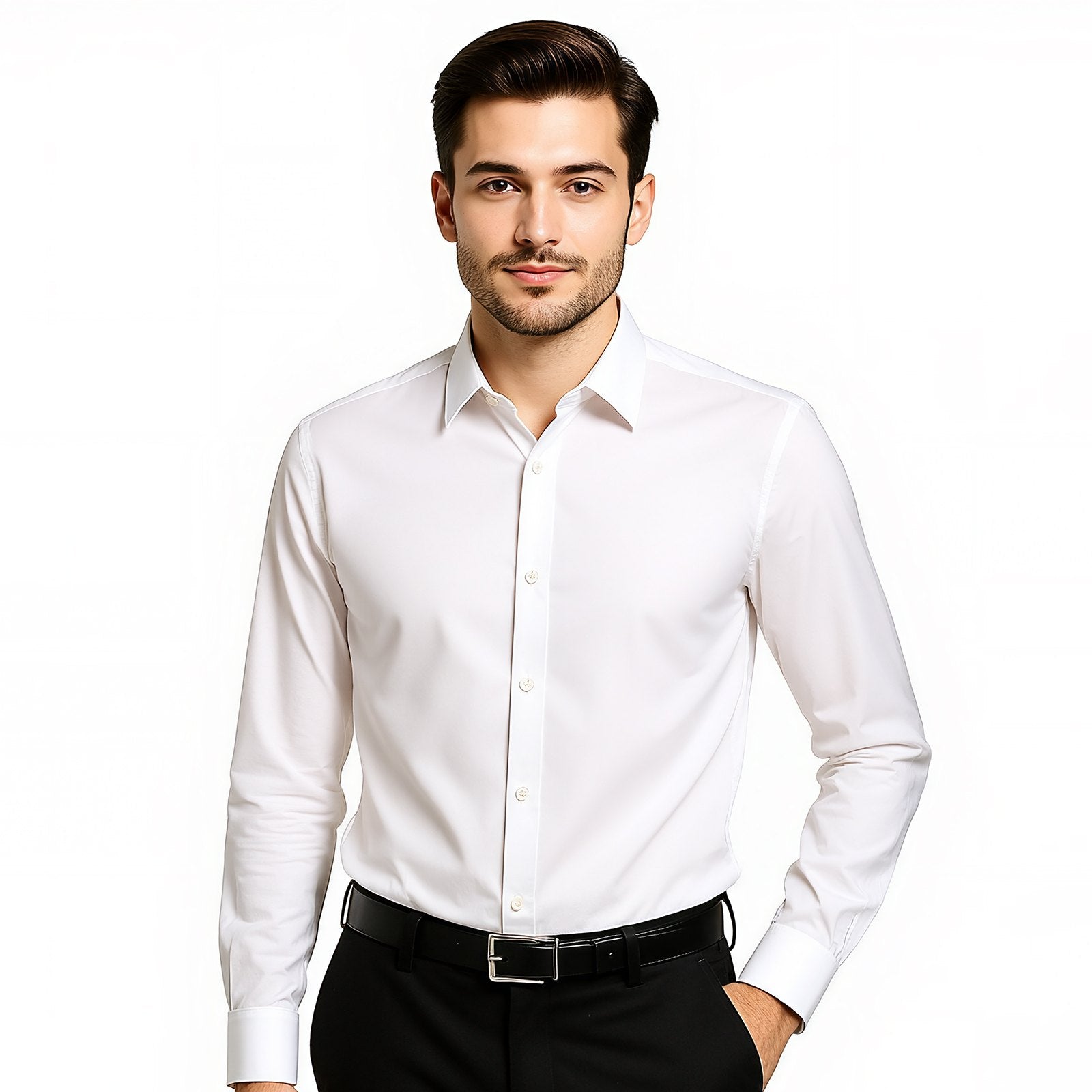 Men's Long Sleeve Wrinkle-Free Button Down Shirt Slim Fit White