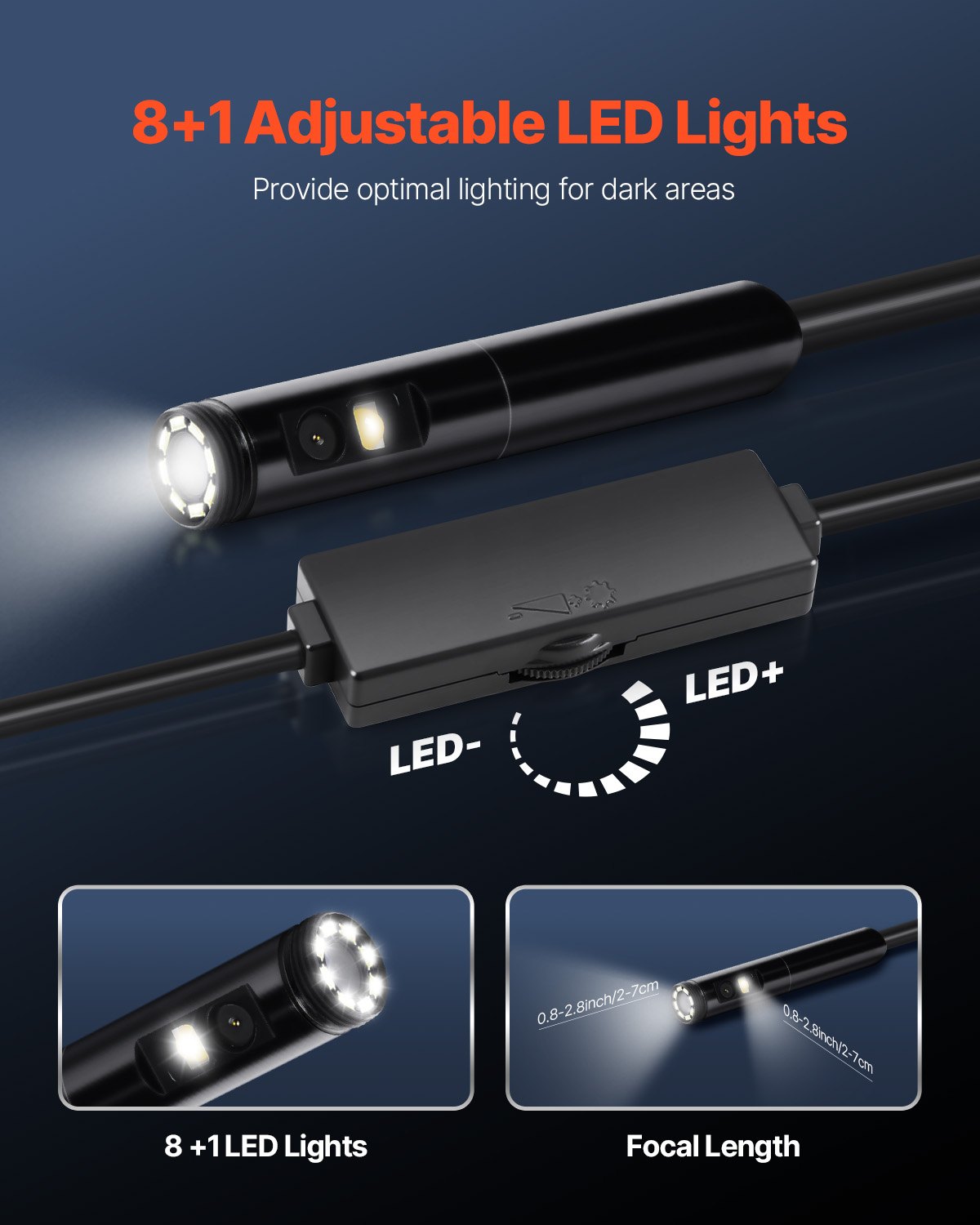 Endoscope Camera Dual Lens 1920P HD 8+1 LED 2X Zoom 3m IP67 Android iOS