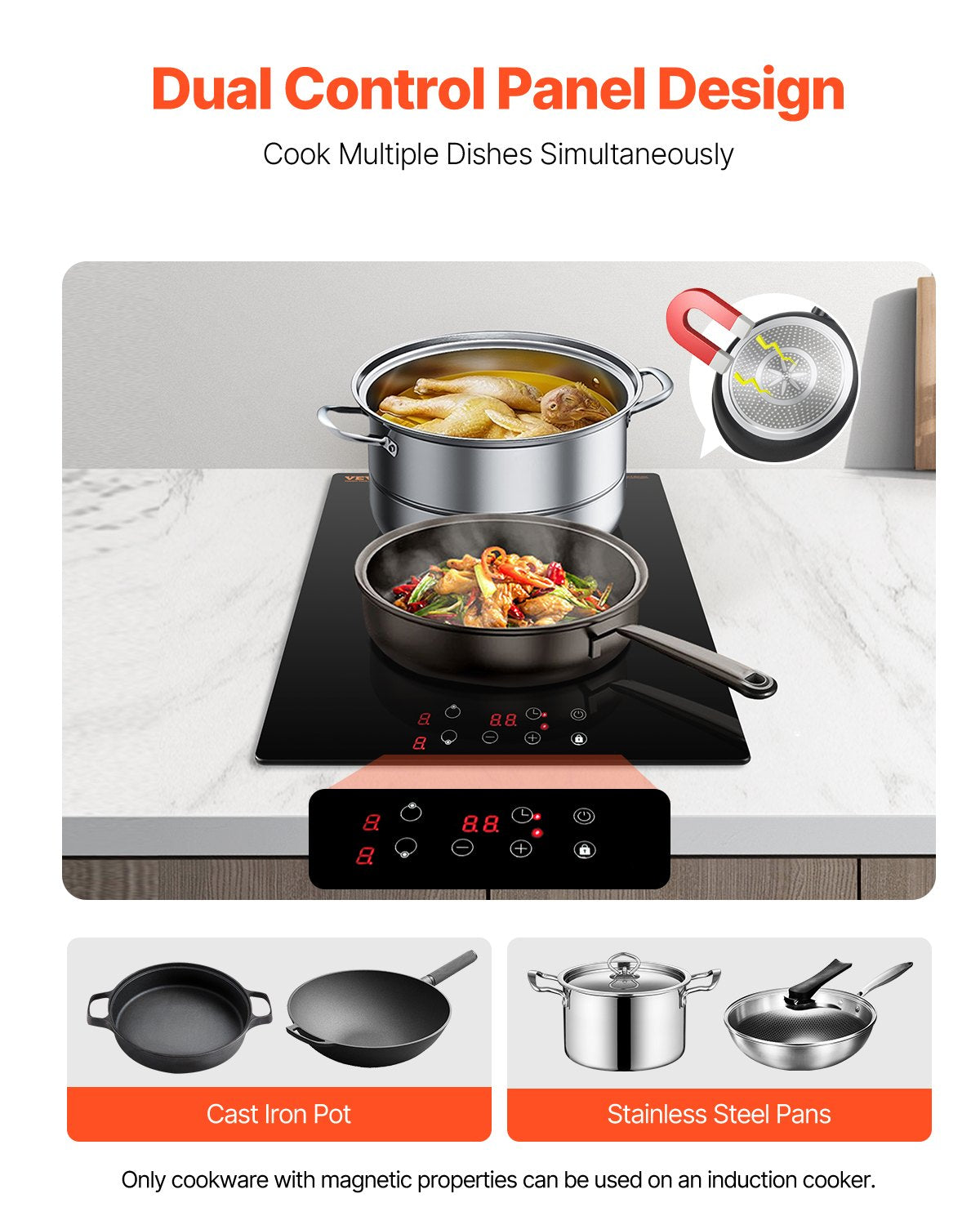 Induction Cooktop, 3400W Electric Countertop 2-Burner Touch Control Stove