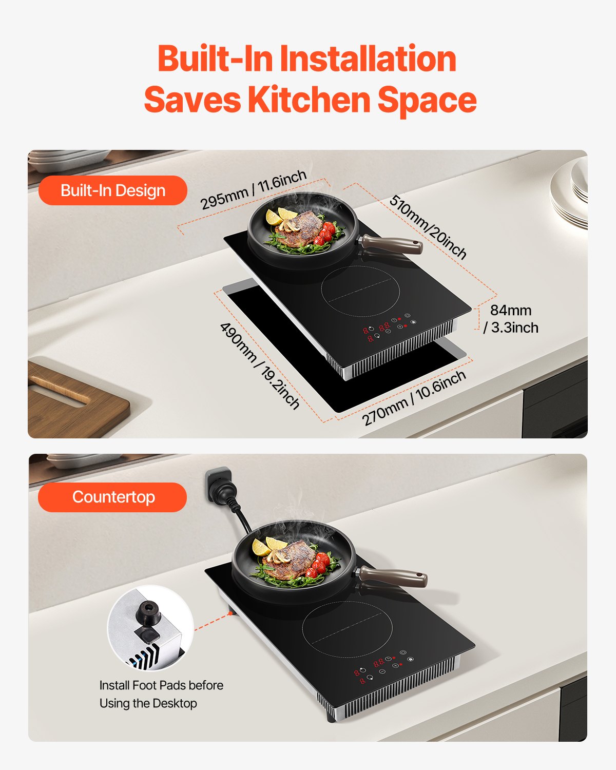 Induction Cooktop, 3400W Electric Countertop 2-Burner Touch Control Stove