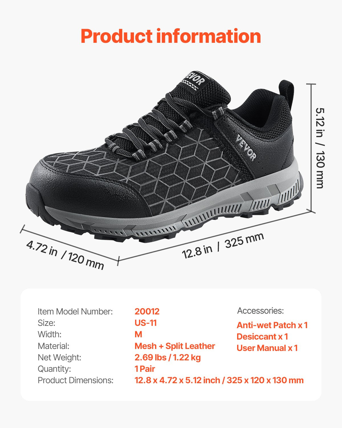 Steel Toe Shoes for Men US 11 Cushion Sport Safety Athletic Work Sneakers Black