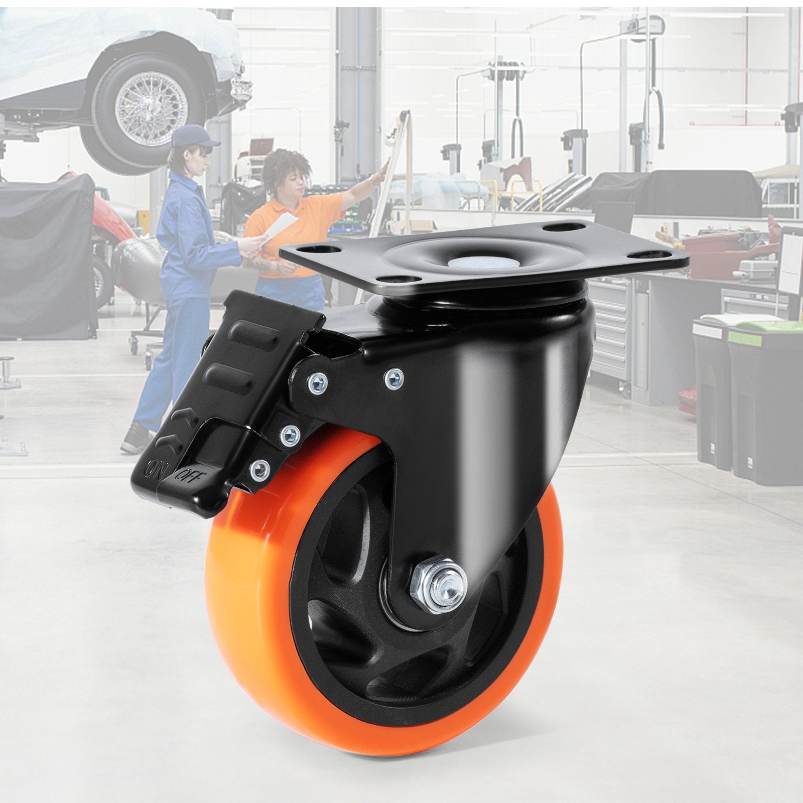 Caster Wheels 101.6mm Swivel Plate Set of 4 PVC Heavy Duty Non-Marking