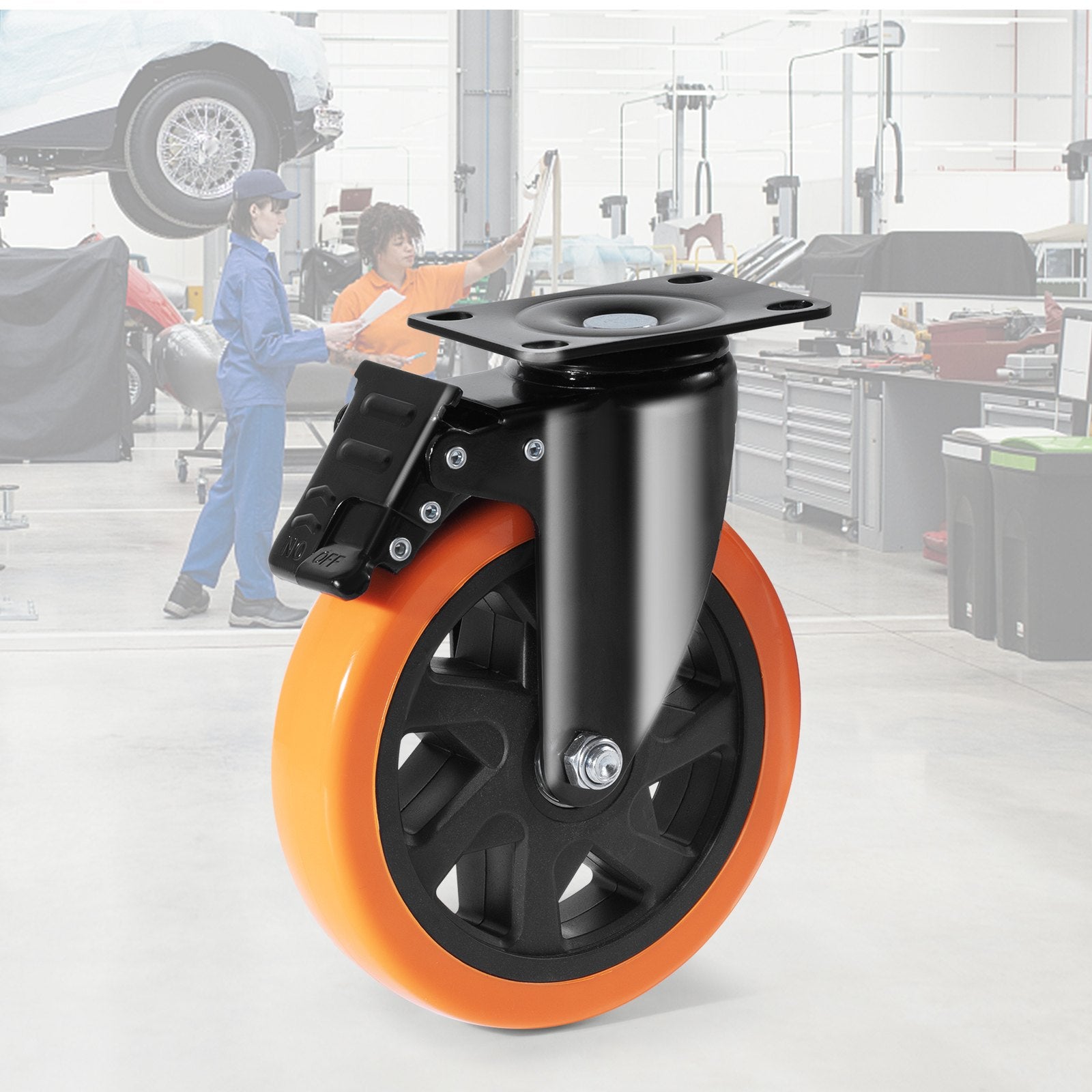 Caster Wheels 152.4mm Swivel Plate Set of 4 PVC Heavy Duty Non-Marking