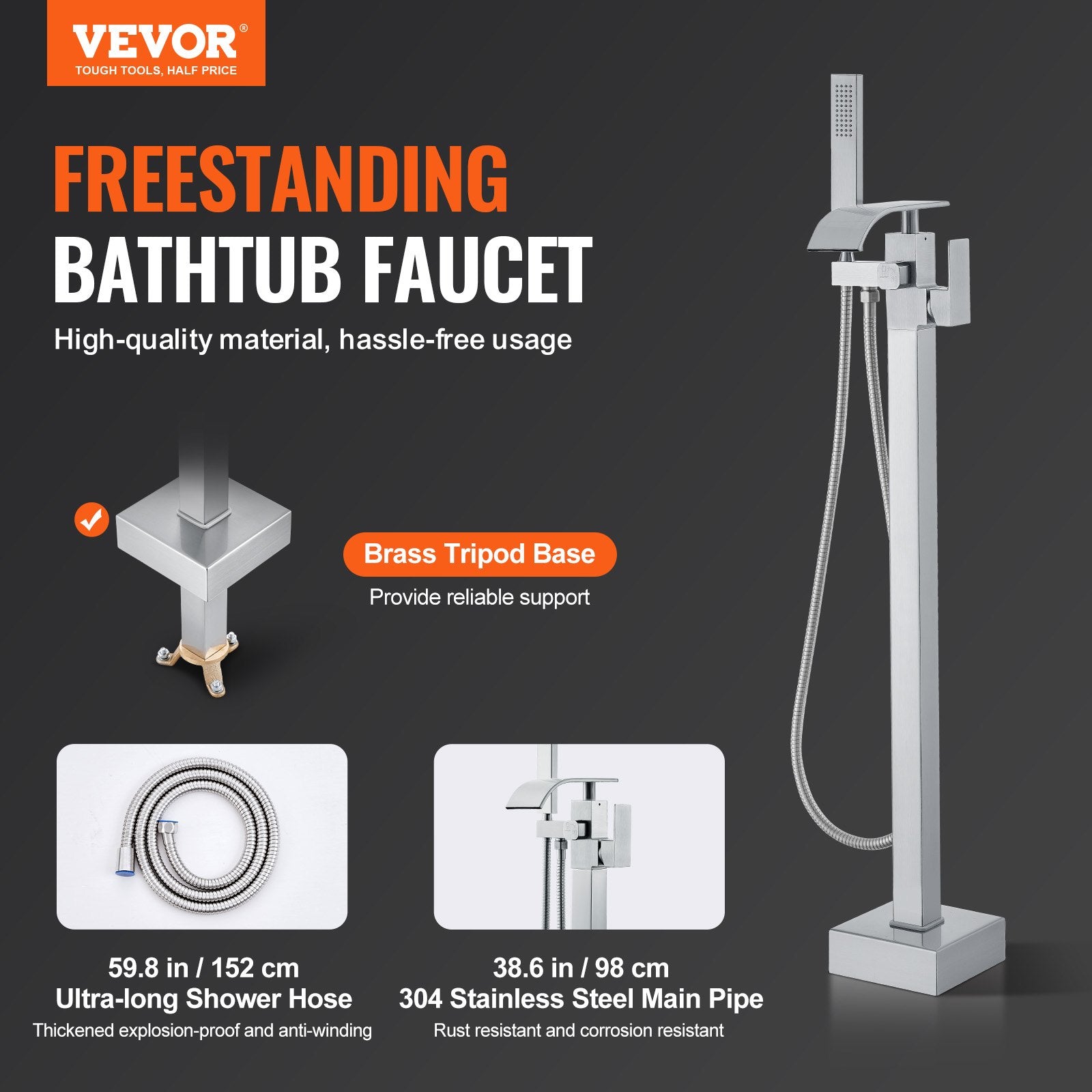 Freestanding Bathtub Faucet Floor Mount 360° Swivel Dual Mode