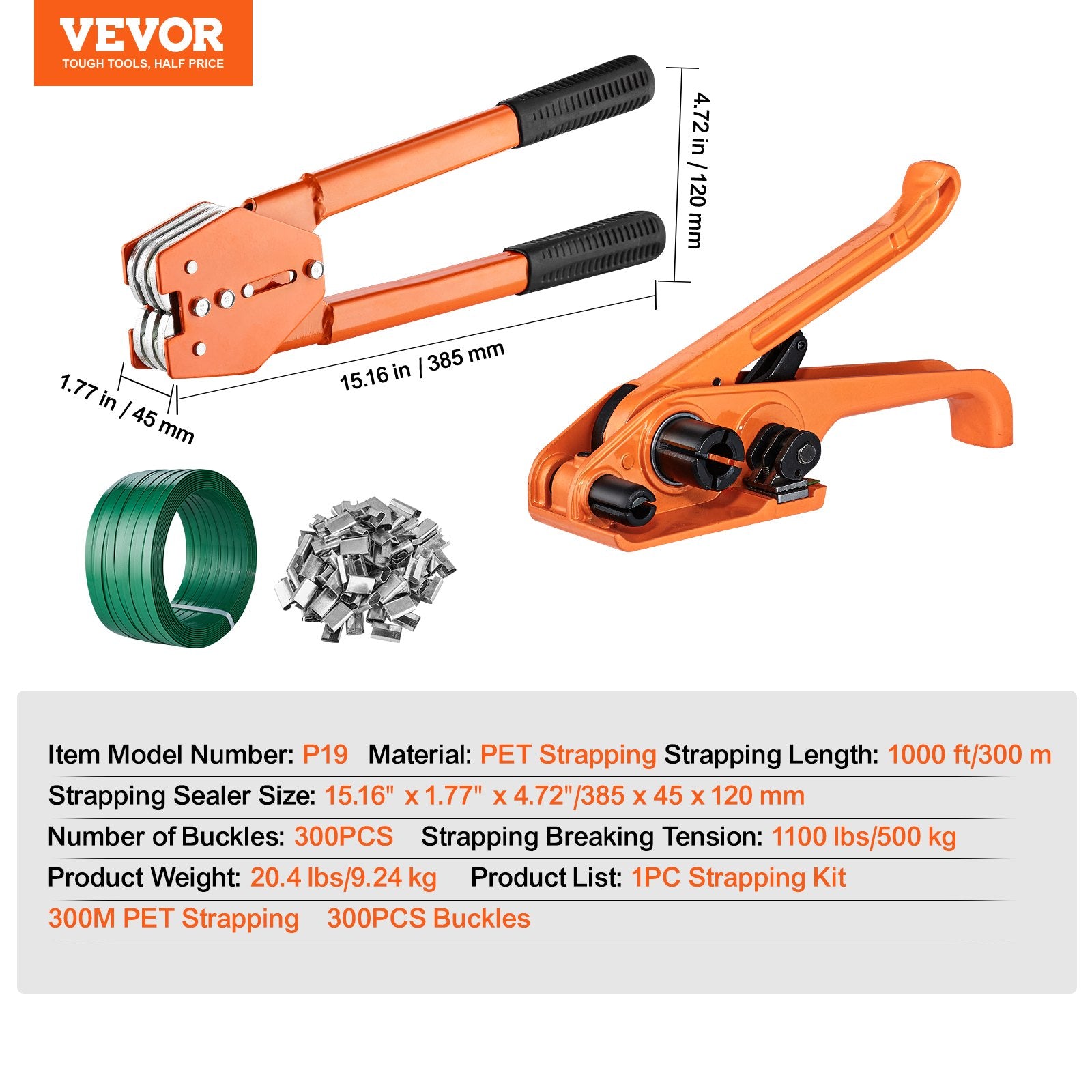 Banding Strapping Kit with Tensioner and Sealer 300m PET Band 300 Metal Seals
