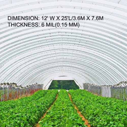 VEVOR 12x25 ft Greenhouse Polyethylene Film Plastic Cover for Gardening Use
