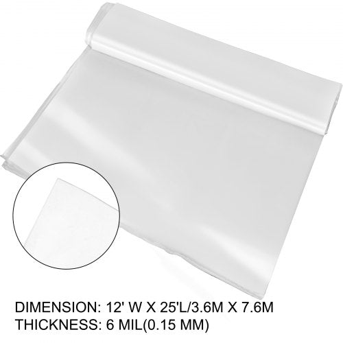 VEVOR 12x25 ft Greenhouse Polyethylene Film Plastic Cover for Gardening Use
