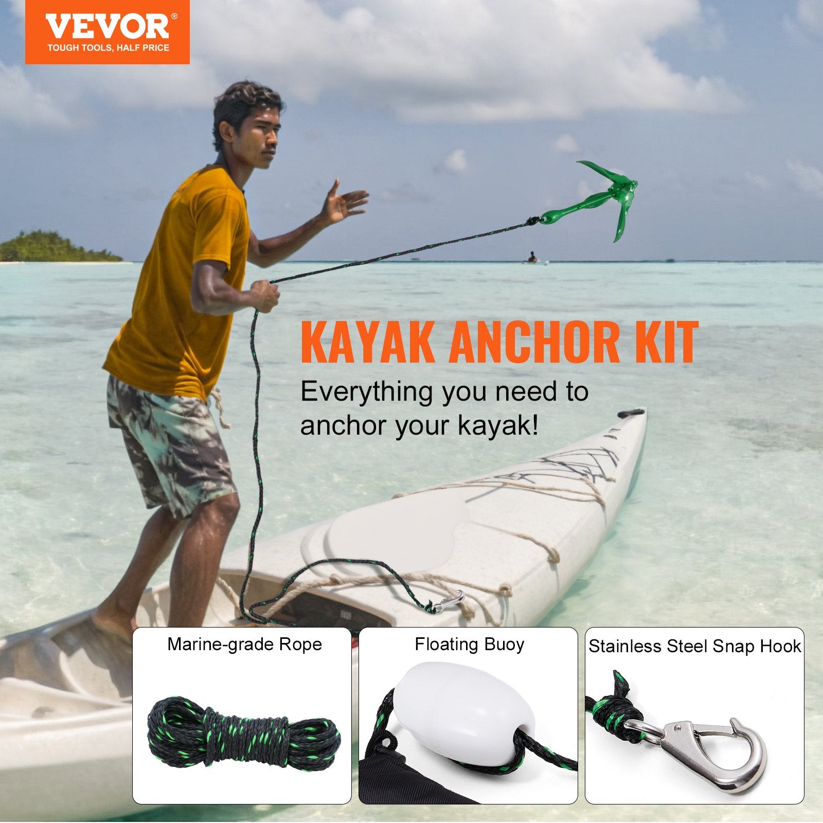 Kayak Anchor Kit 3.5lb with 8m Rope, Buoy, Folding Boat Anchor and Storage Bag