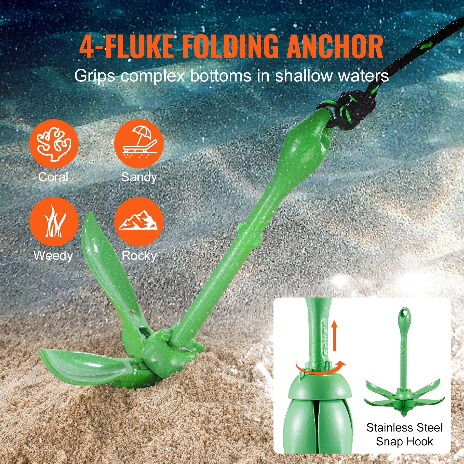 Kayak Anchor Kit 3.5lb with 8m Rope, Buoy, Folding Boat Anchor and Storage Bag