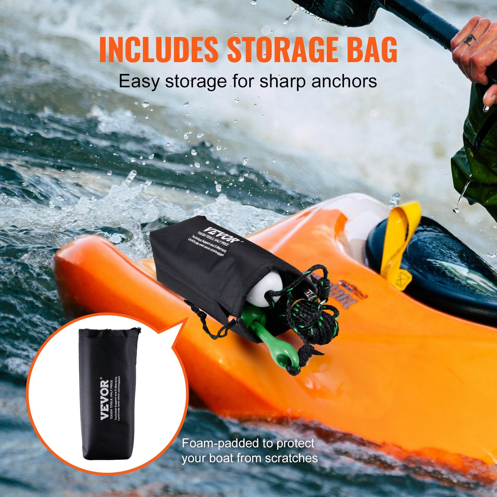 Kayak Anchor Kit 3.5lb with 8m Rope, Buoy, Folding Boat Anchor and Storage Bag