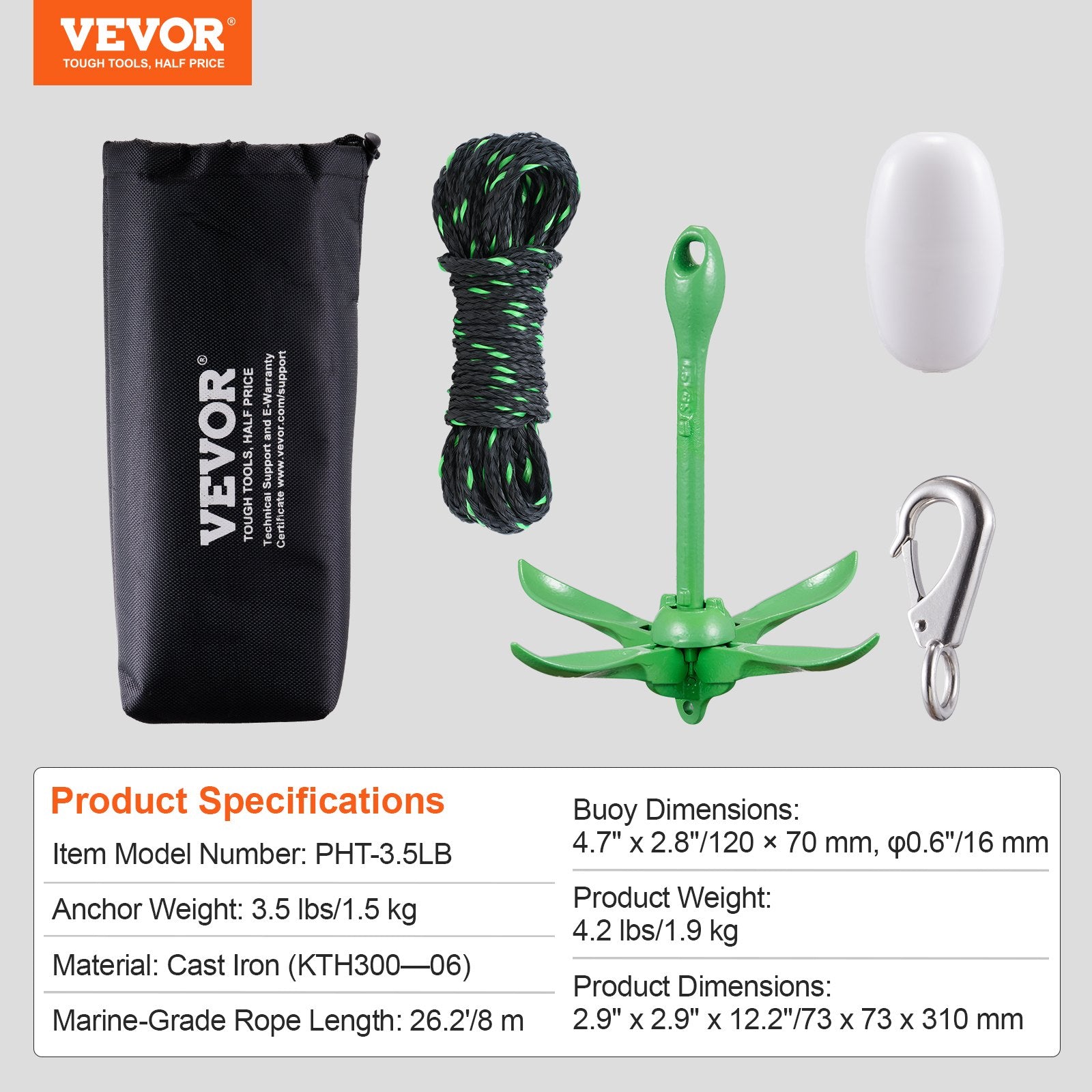 Kayak Anchor Kit 3.5lb with 8m Rope, Buoy, Folding Boat Anchor and Storage Bag