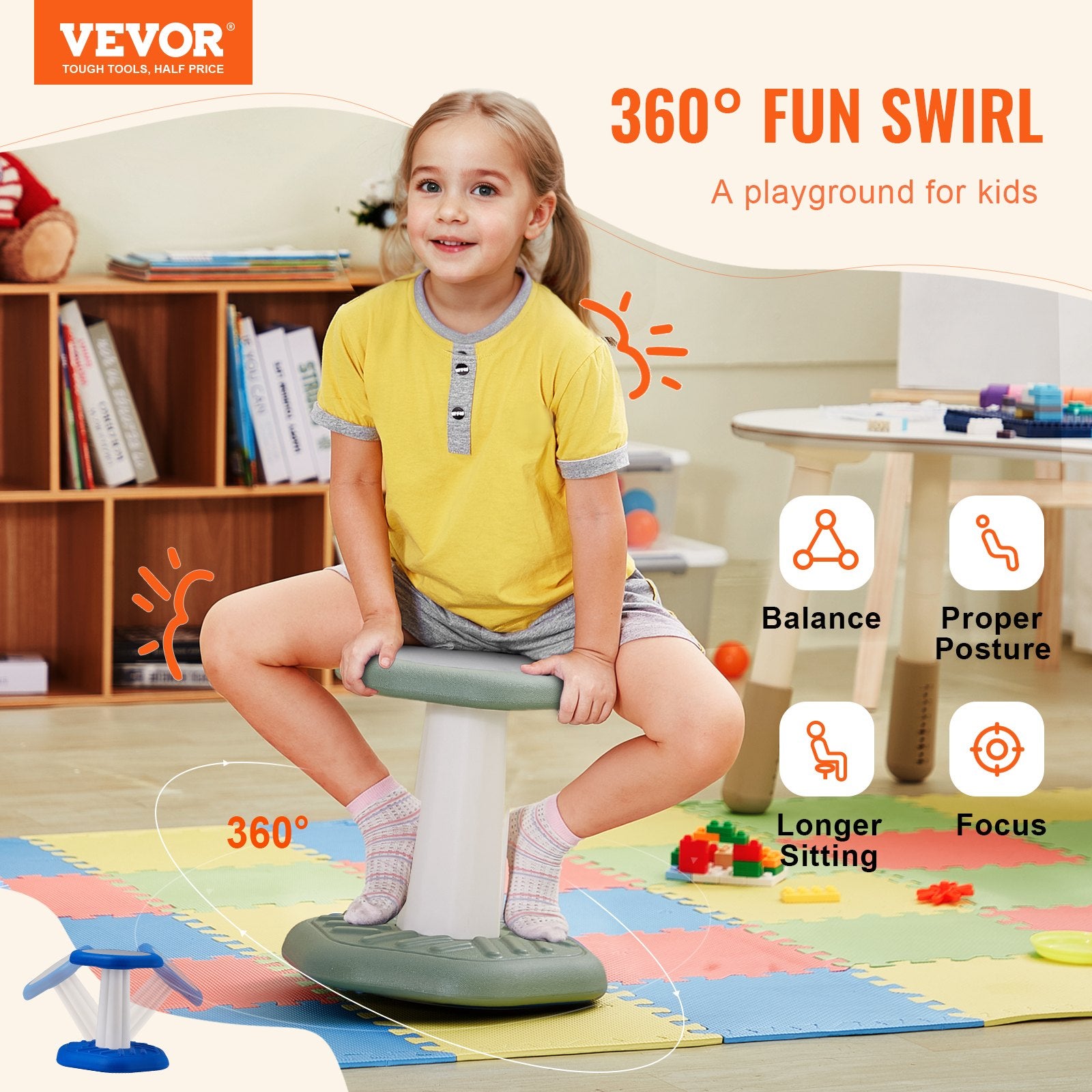 Kids Wobble Chair with Sponge Cushion Wobble Stool Improves Focus Green