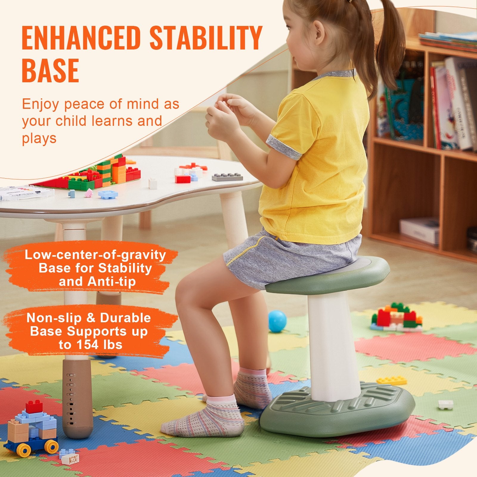 Kids Wobble Chair with Sponge Cushion Wobble Stool Improves Focus Green