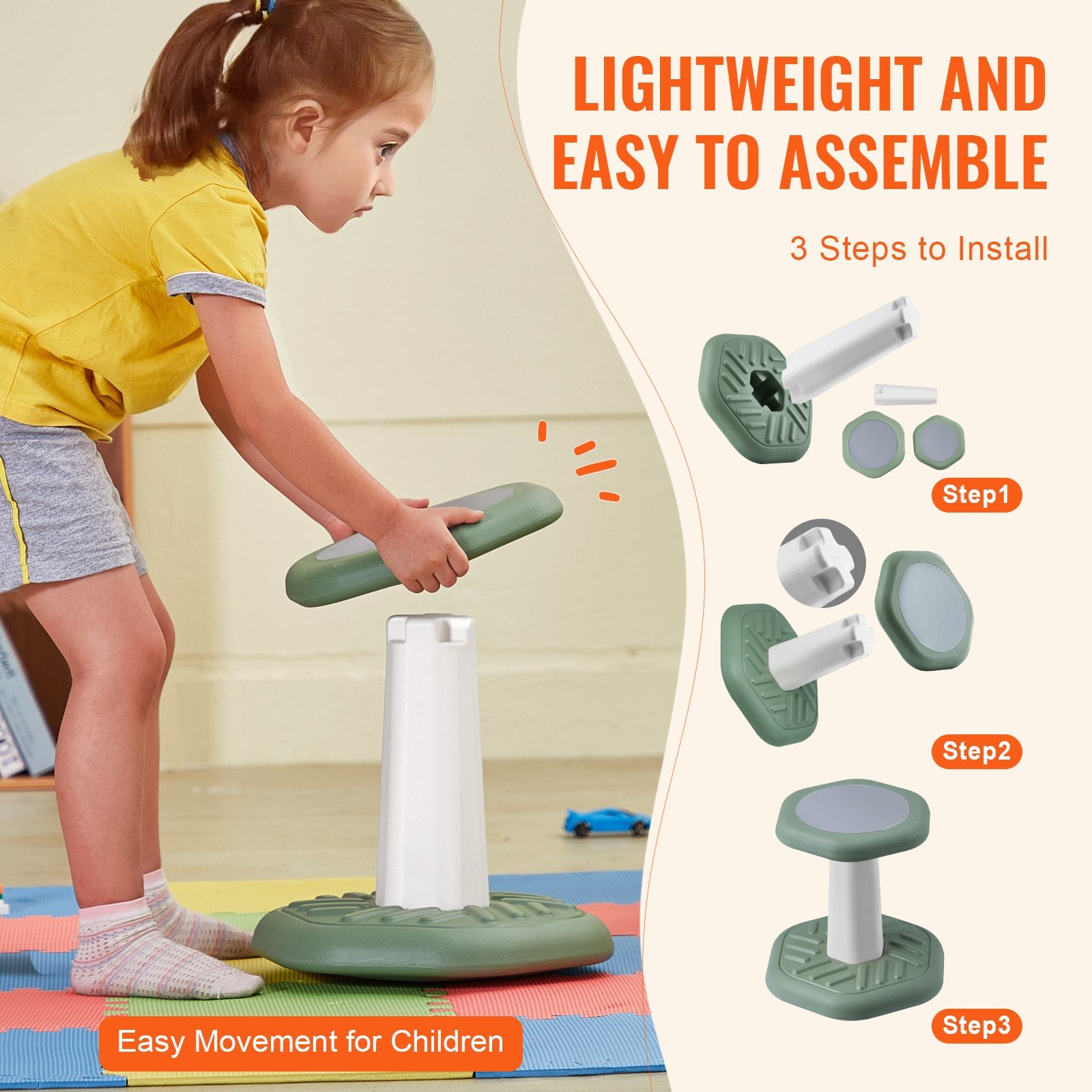 Kids Wobble Chair with Sponge Cushion Wobble Stool Improves Focus Green