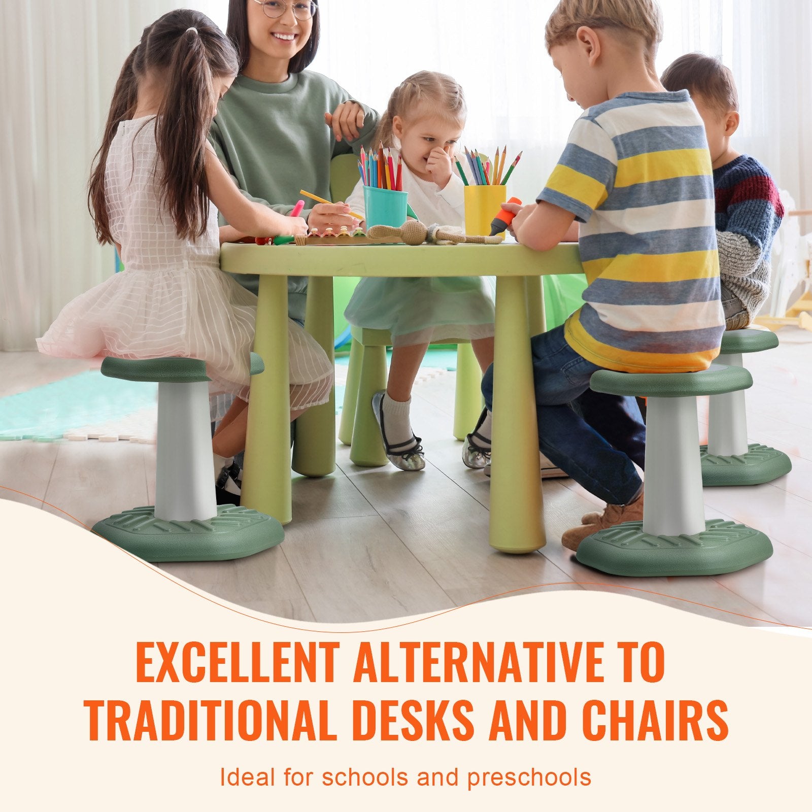 Kids Wobble Chair with Sponge Cushion Wobble Stool Improves Focus Green