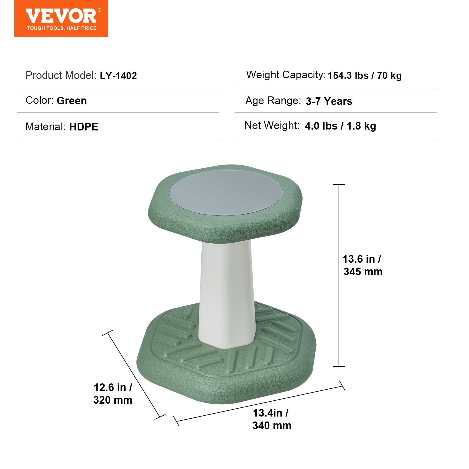 Kids Wobble Chair with Sponge Cushion Wobble Stool Improves Focus Green
