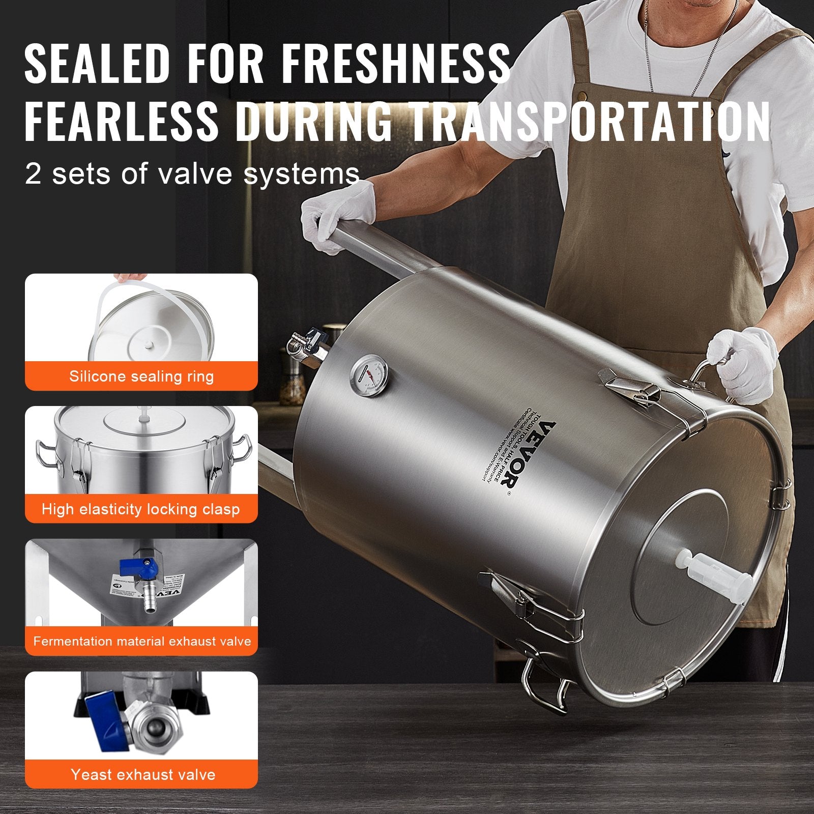 16 Gallon 304 Stainless Steel Beer Brew Fermentor Kettle with Lid Valve Spigot