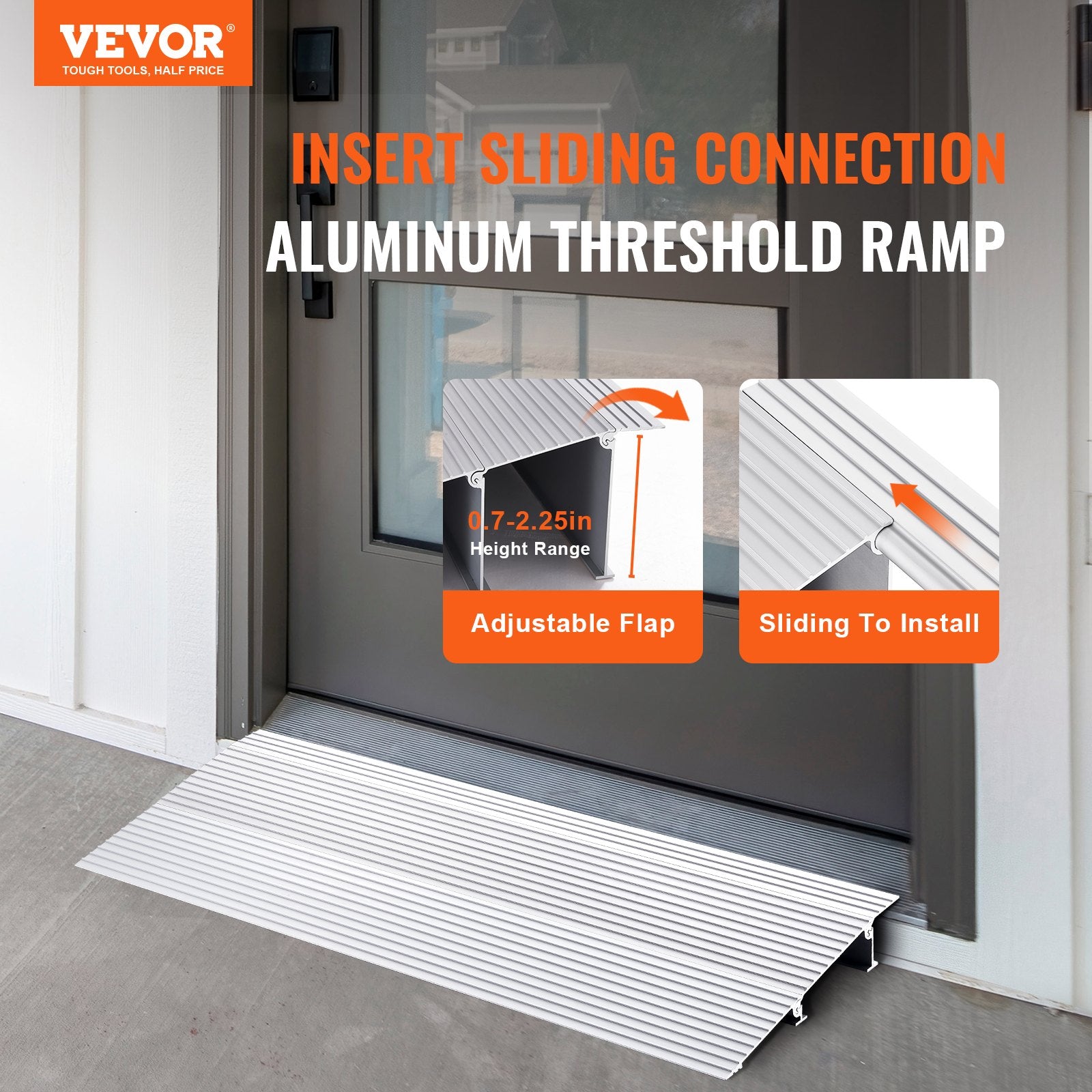 2" Rise Aluminum Door Threshold Ramp 800lb Capacity for Wheelchairs