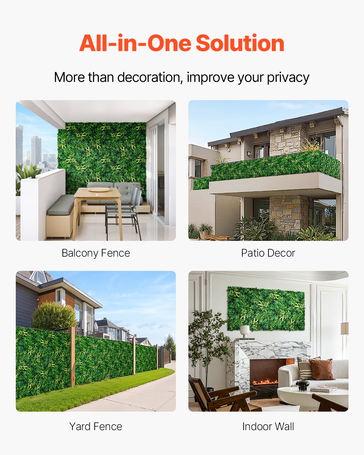 Artificial Grass Wall Panels 8-Pack 20x20" 3D Boxwood Hedge Indoor Outdoor