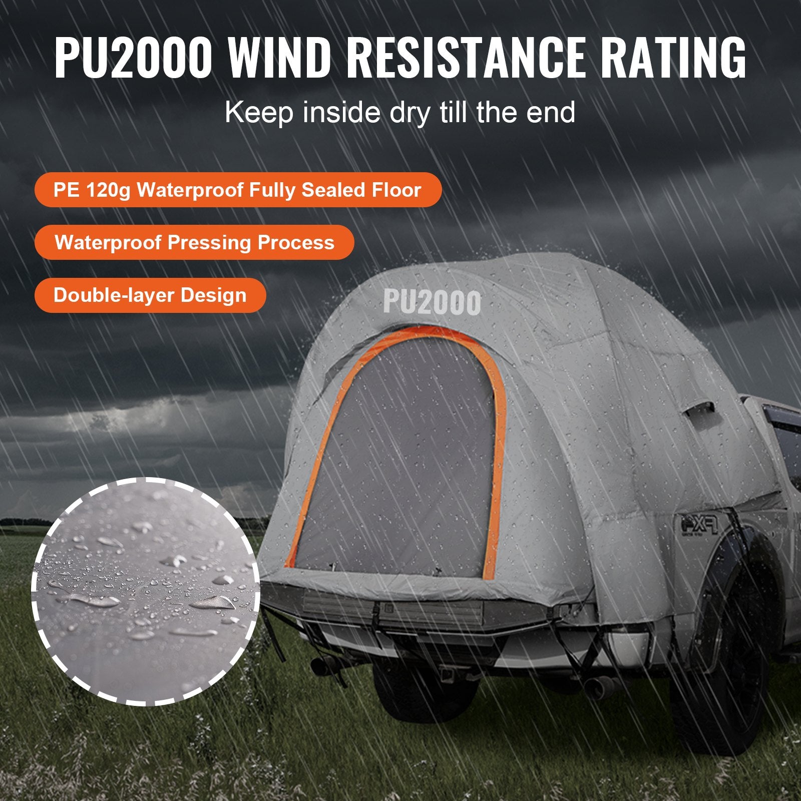 Truck Bed Tent 5.5'-6' Pickup Waterproof PU2000mm Double Layer for 2-3 Person