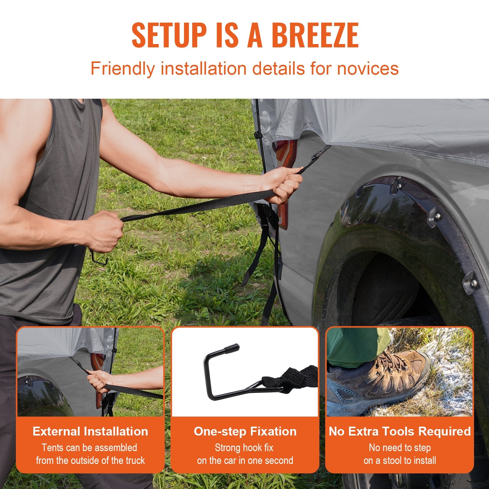 Truck Bed Tent 5.5'-6' Pickup Waterproof PU2000mm Double Layer for 2-3 Person