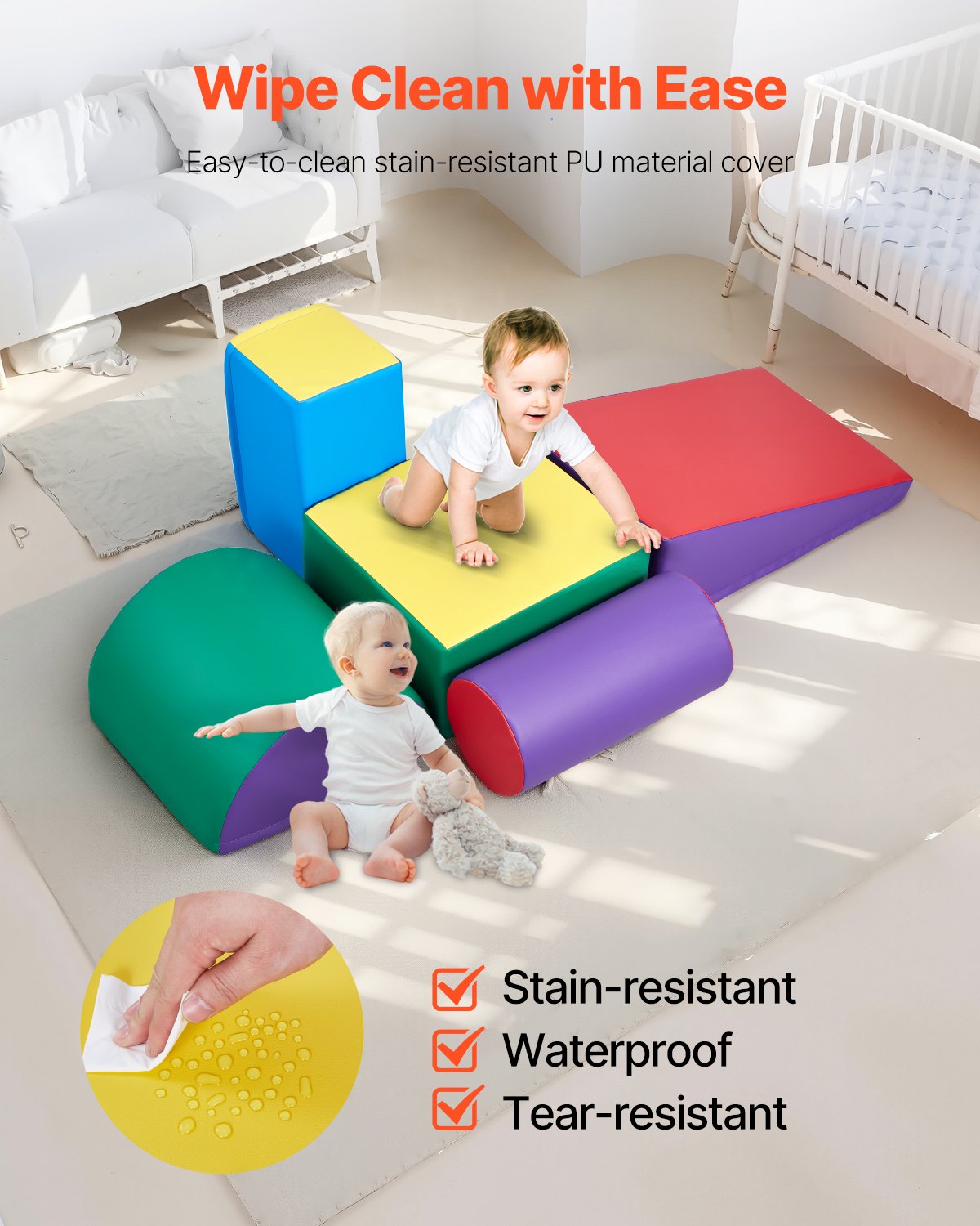Climbing Toys 5-Piece Set Foam PU Leather Blocks for Toddlers 6 Months–3 Years