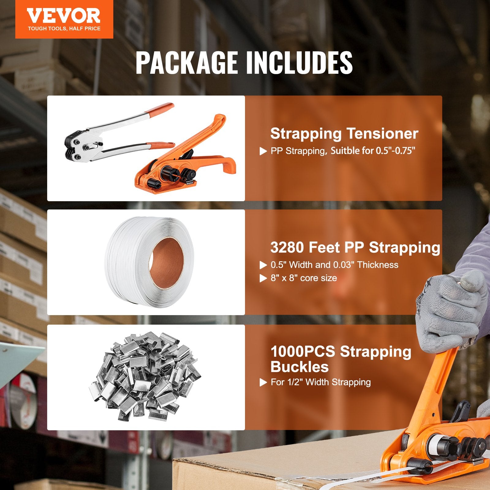 Banding Strapping Kit with Tensioner and Sealer 1000m PP Band 1000 Metal Seals