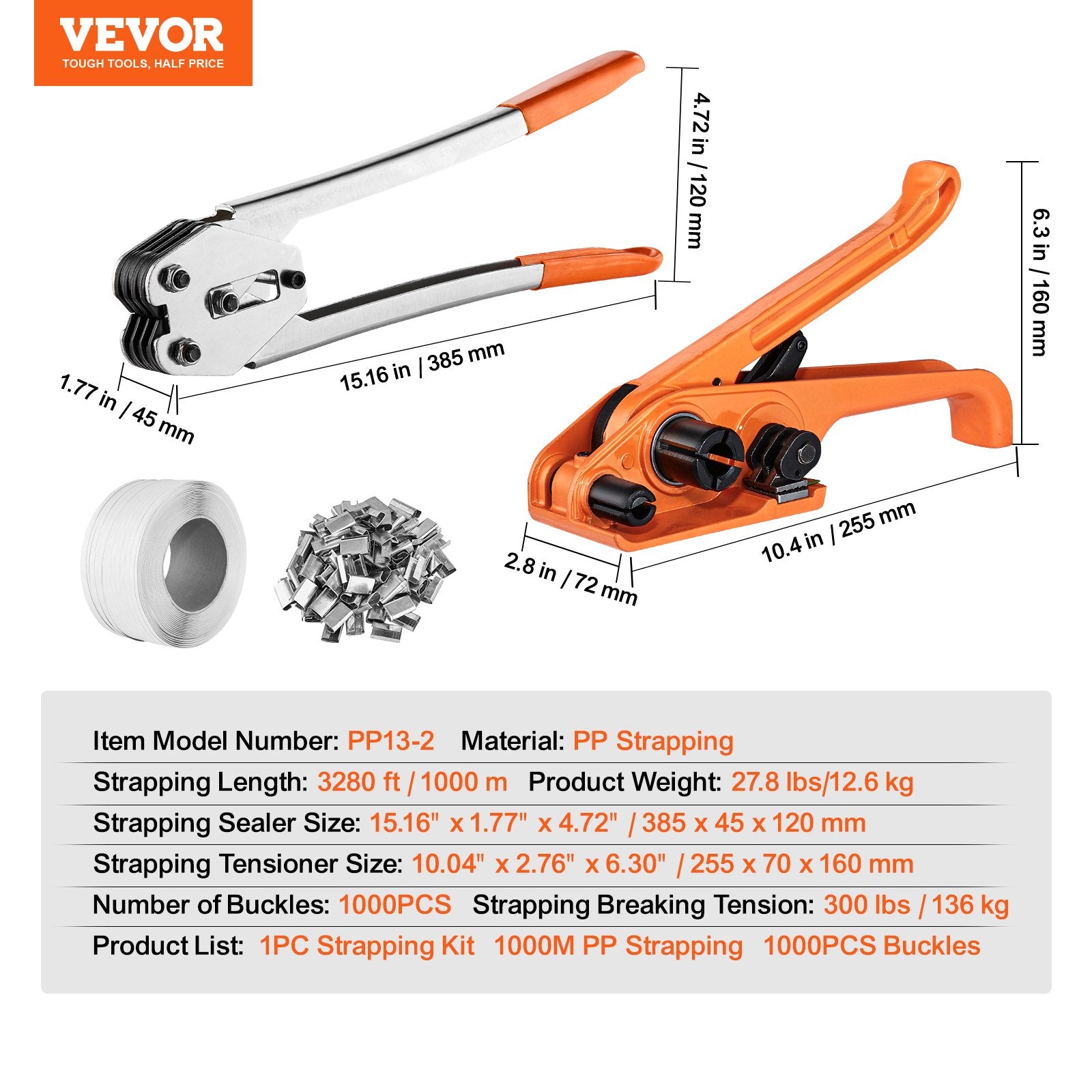 Banding Strapping Kit with Tensioner and Sealer 1000m PP Band 1000 Metal Seals