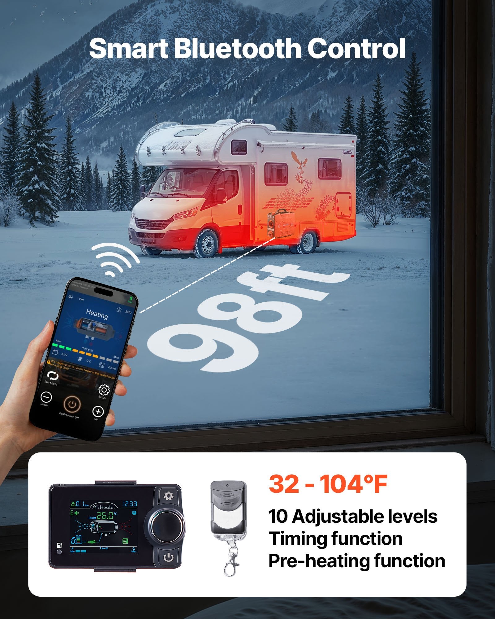 Diesel Heater 8KW DC 12V, Portable Air Heater with Bluetooth, Remote & LCD, 4.5L