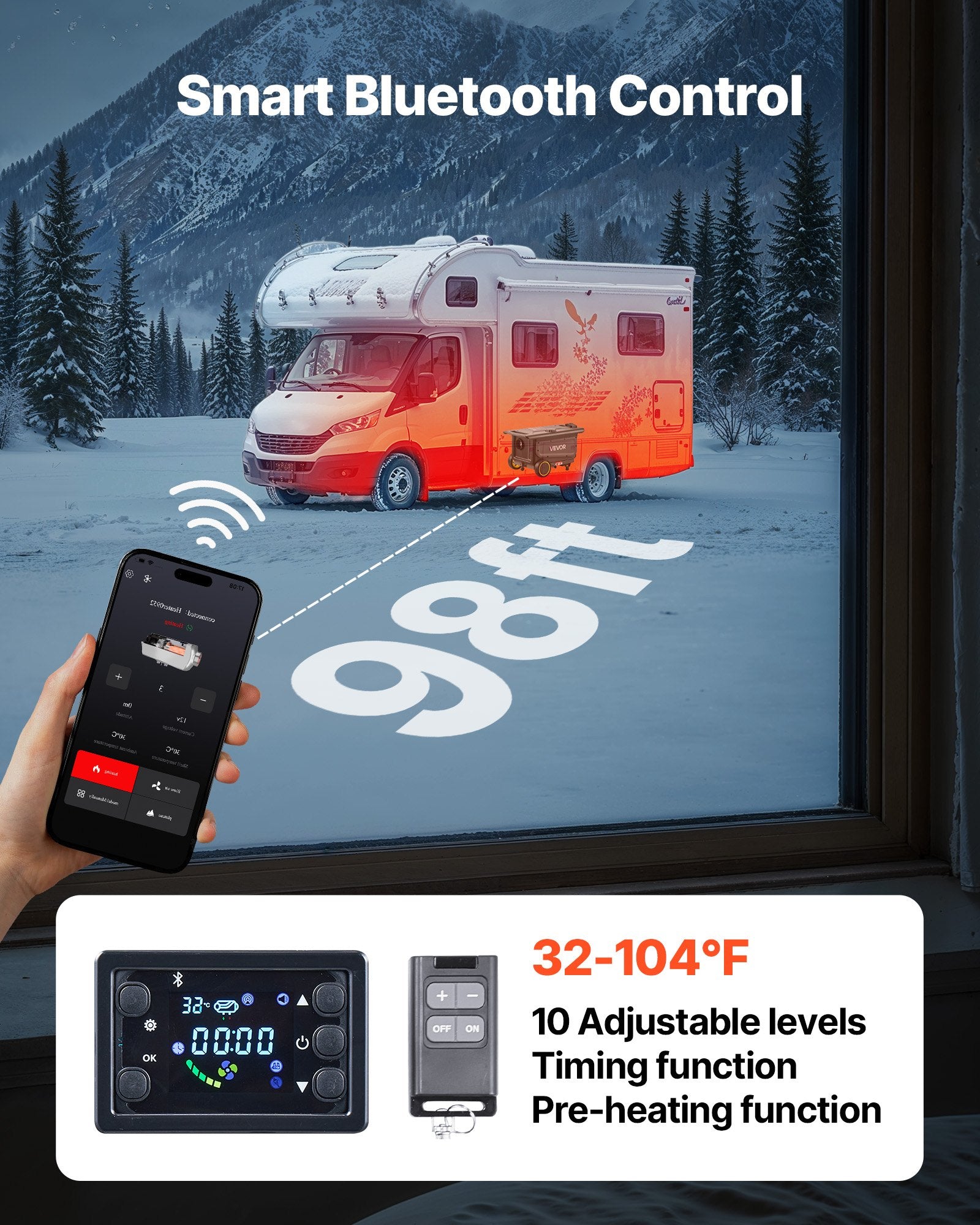 Diesel Heater 8KW DC 12V/24V Portable Air Heater Bluetooth Remote LCD 5L