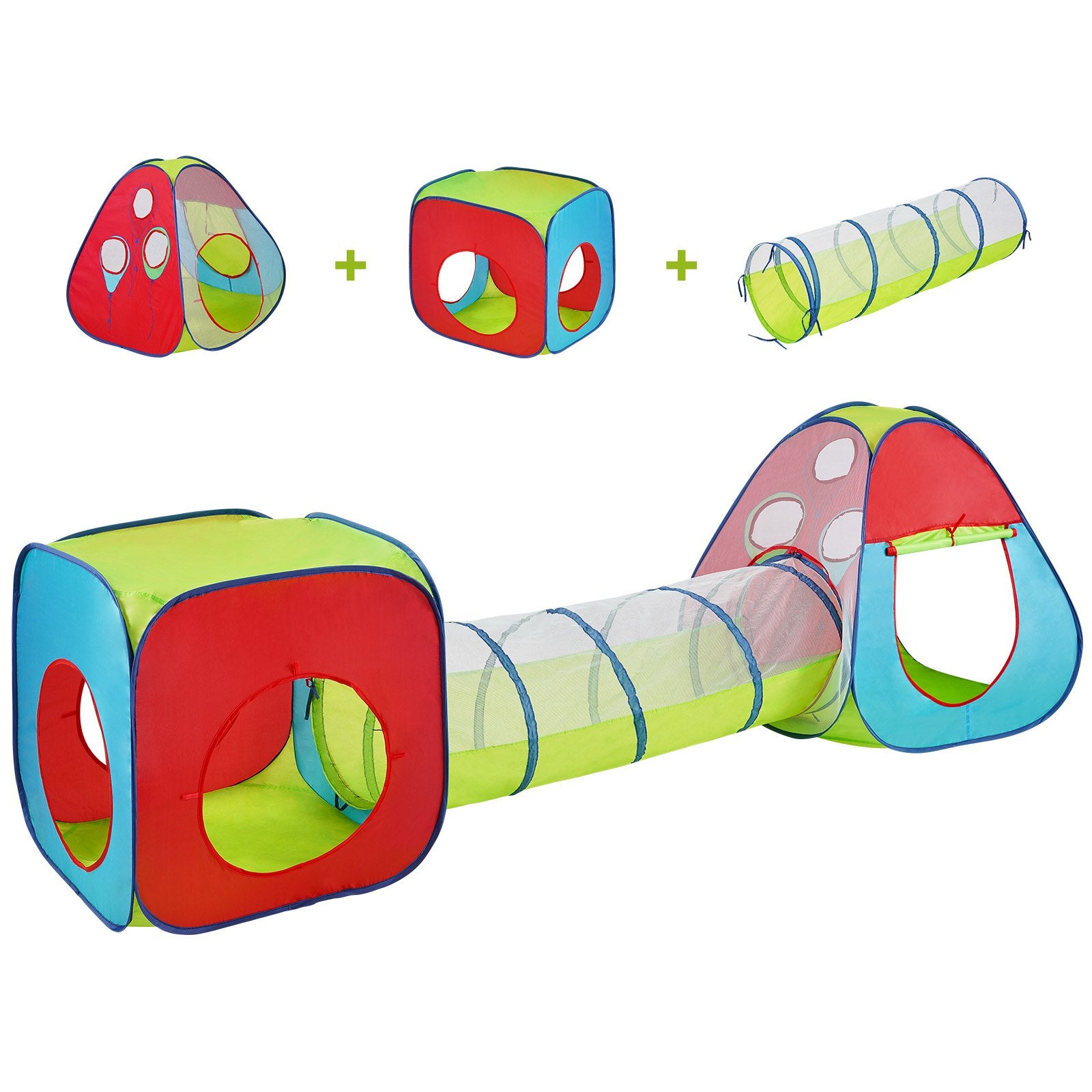 3-in-1 Kids Play Tent with Tunnel Indoor/Outdoor Pop Up Playhouse Multicolor