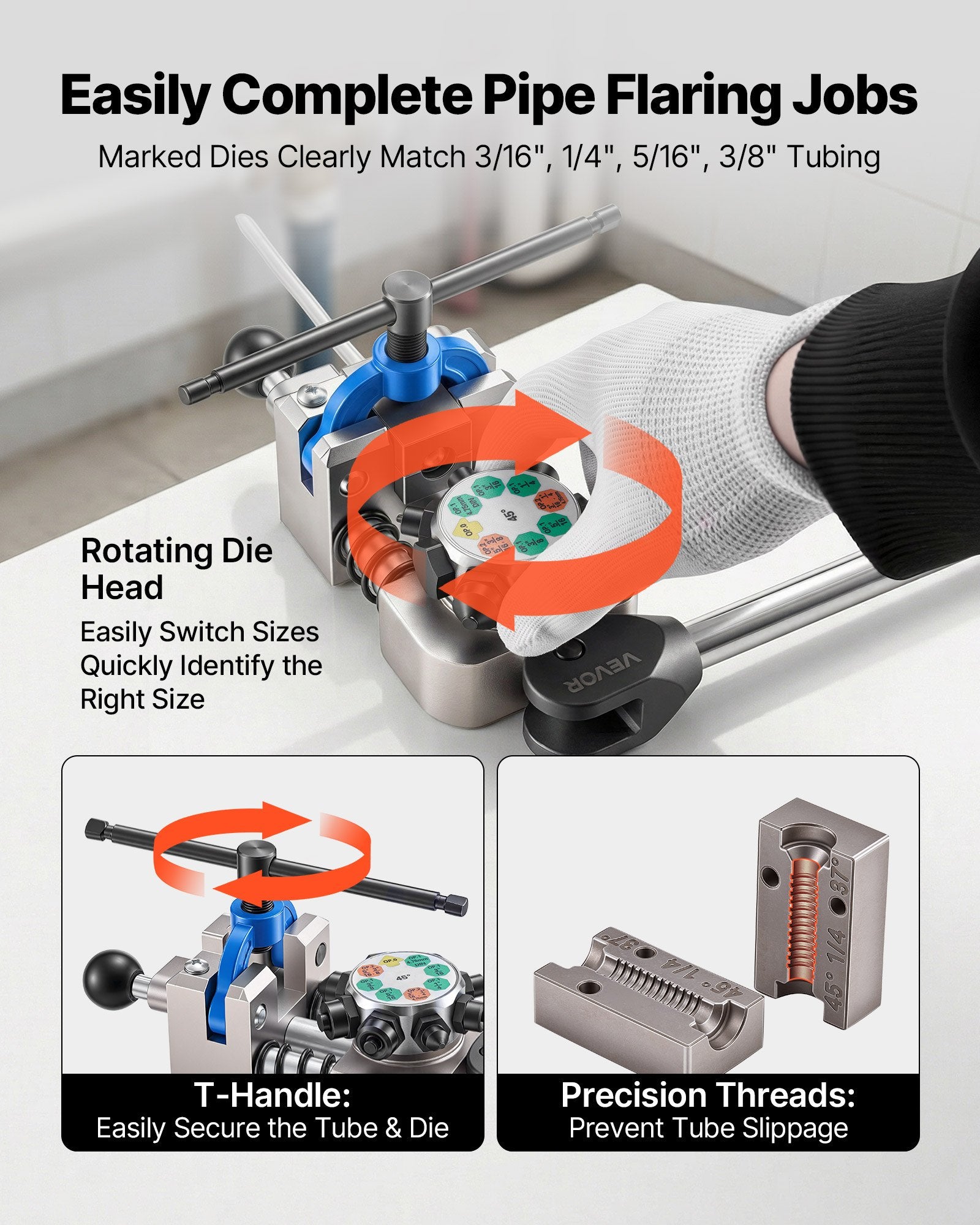 45 Degree Brake Line Flaring Tool Kit for 4.76-9.52mm Tubing