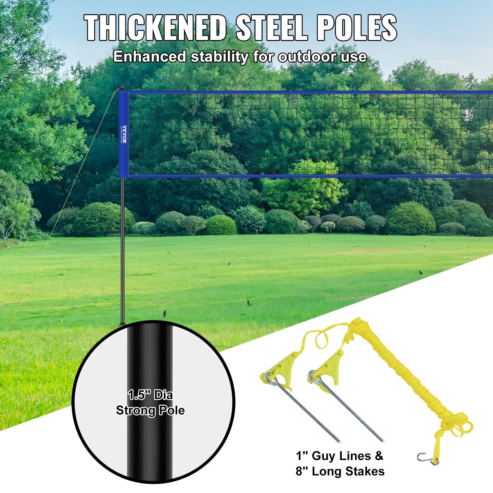Outdoor Portable Volleyball Net Adjustable Steel Poles with PVC Ball and Bag