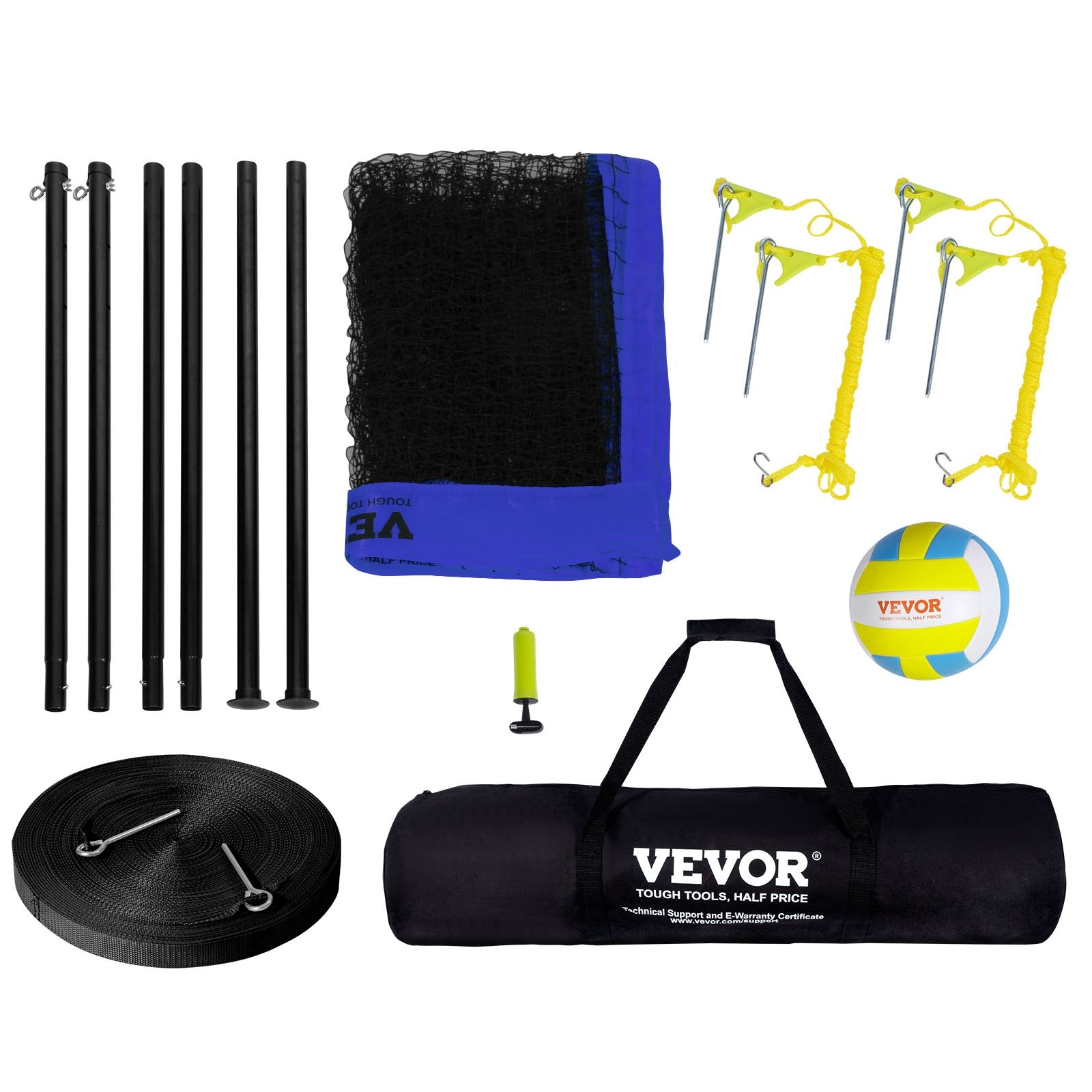 Outdoor Portable Volleyball Net Adjustable Steel Poles with PVC Ball and Bag