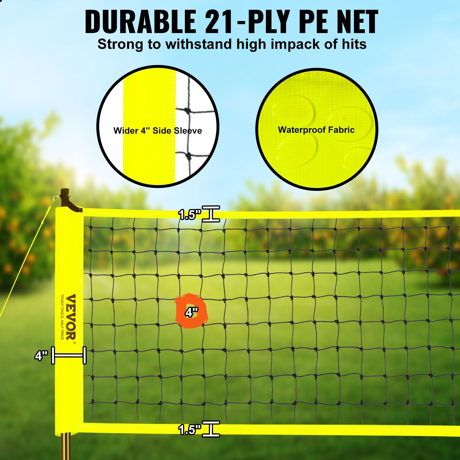 Outdoor Portable Volleyball Net Set Adjustable Steel Poles with PVC Ball & Pump