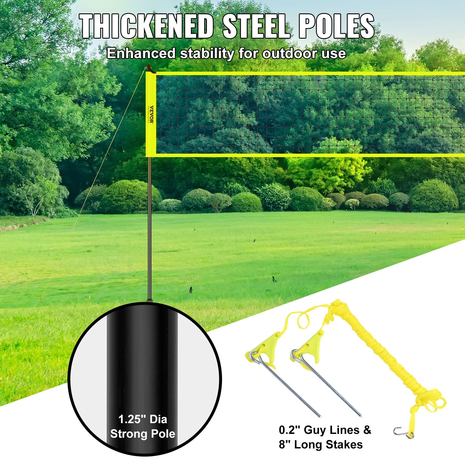 Outdoor Portable Volleyball Net Set Adjustable Steel Poles with PVC Ball & Pump