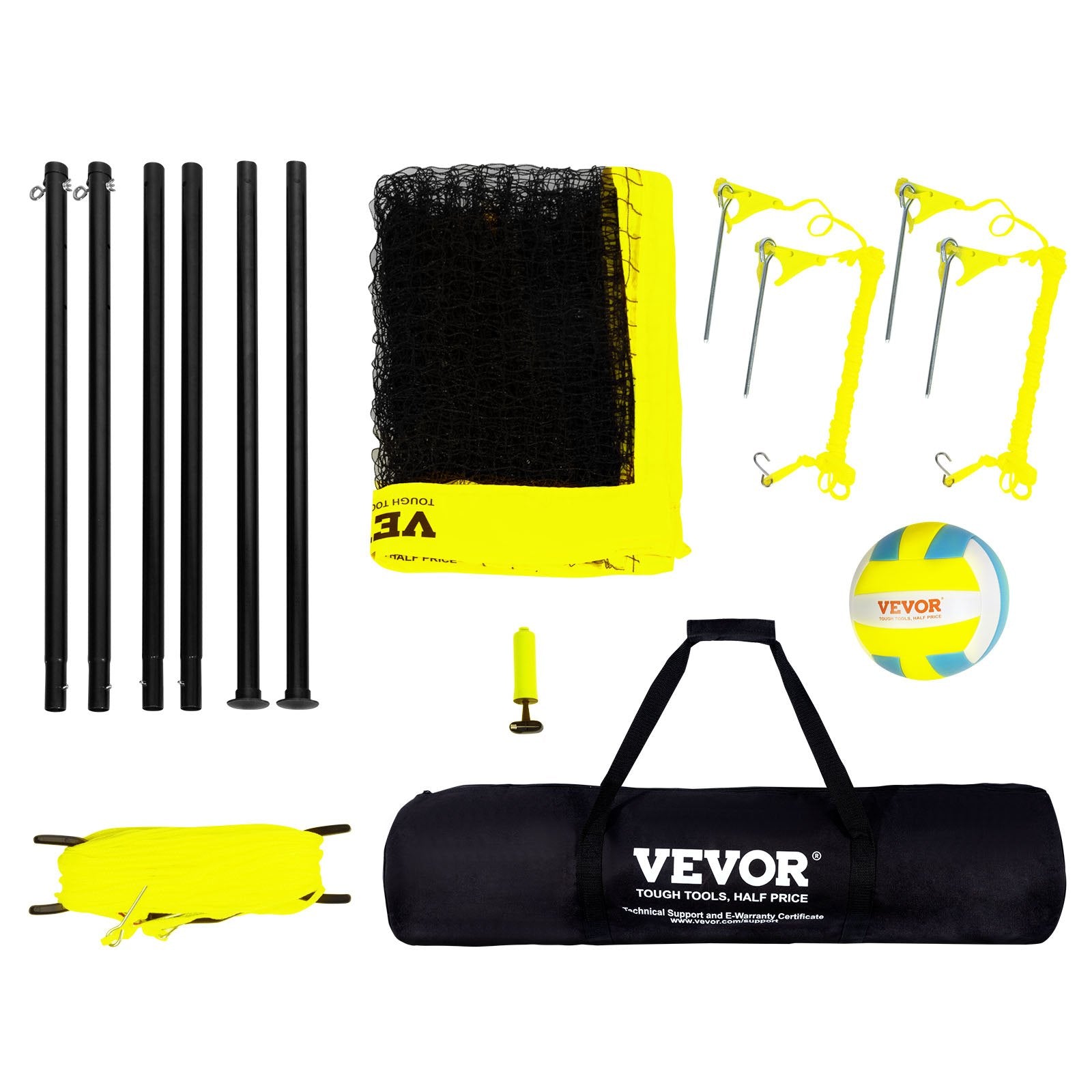 Outdoor Portable Volleyball Net Set Adjustable Steel Poles with PVC Ball & Pump