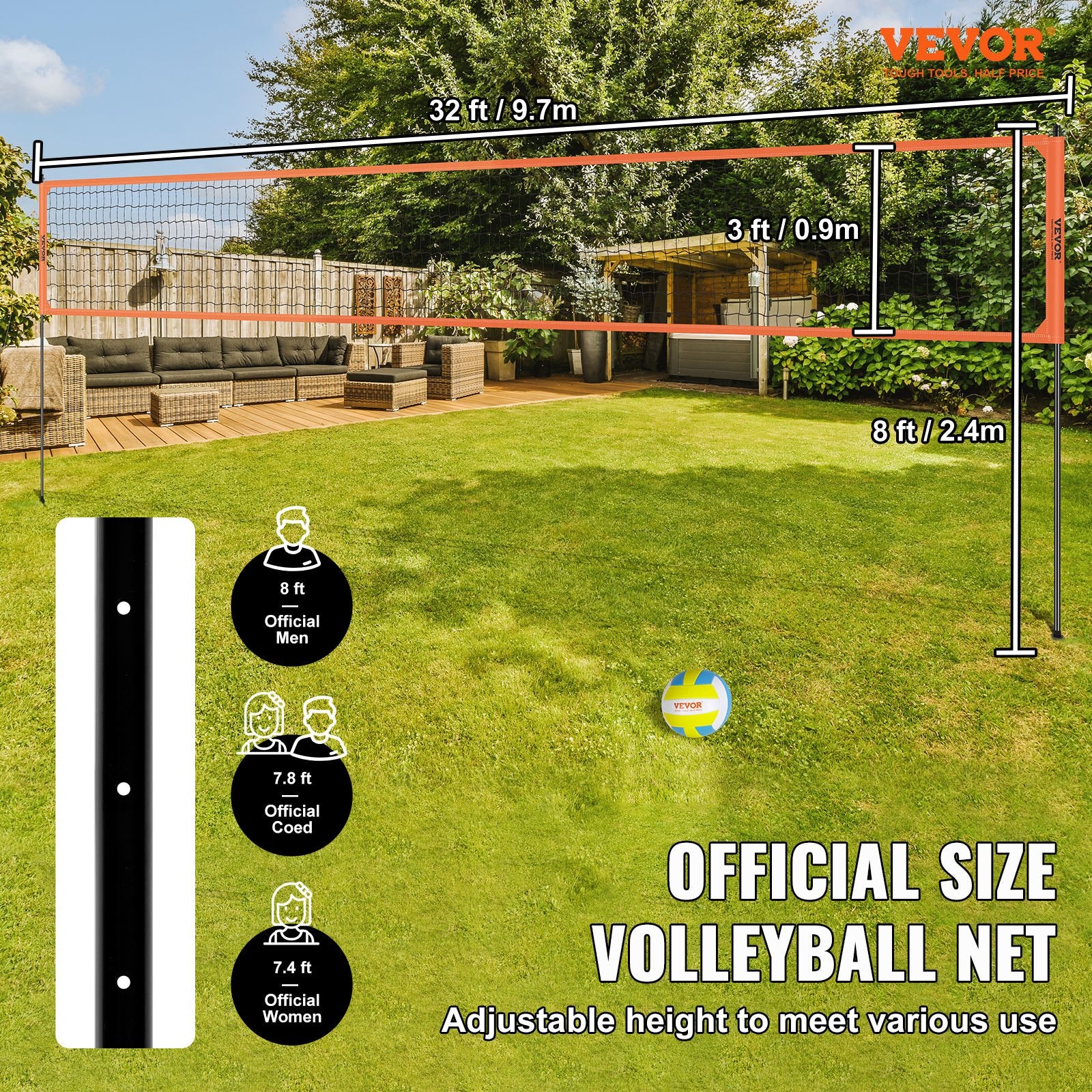 Outdoor Portable Volleyball Net System with Adjustable Poles and Accessories