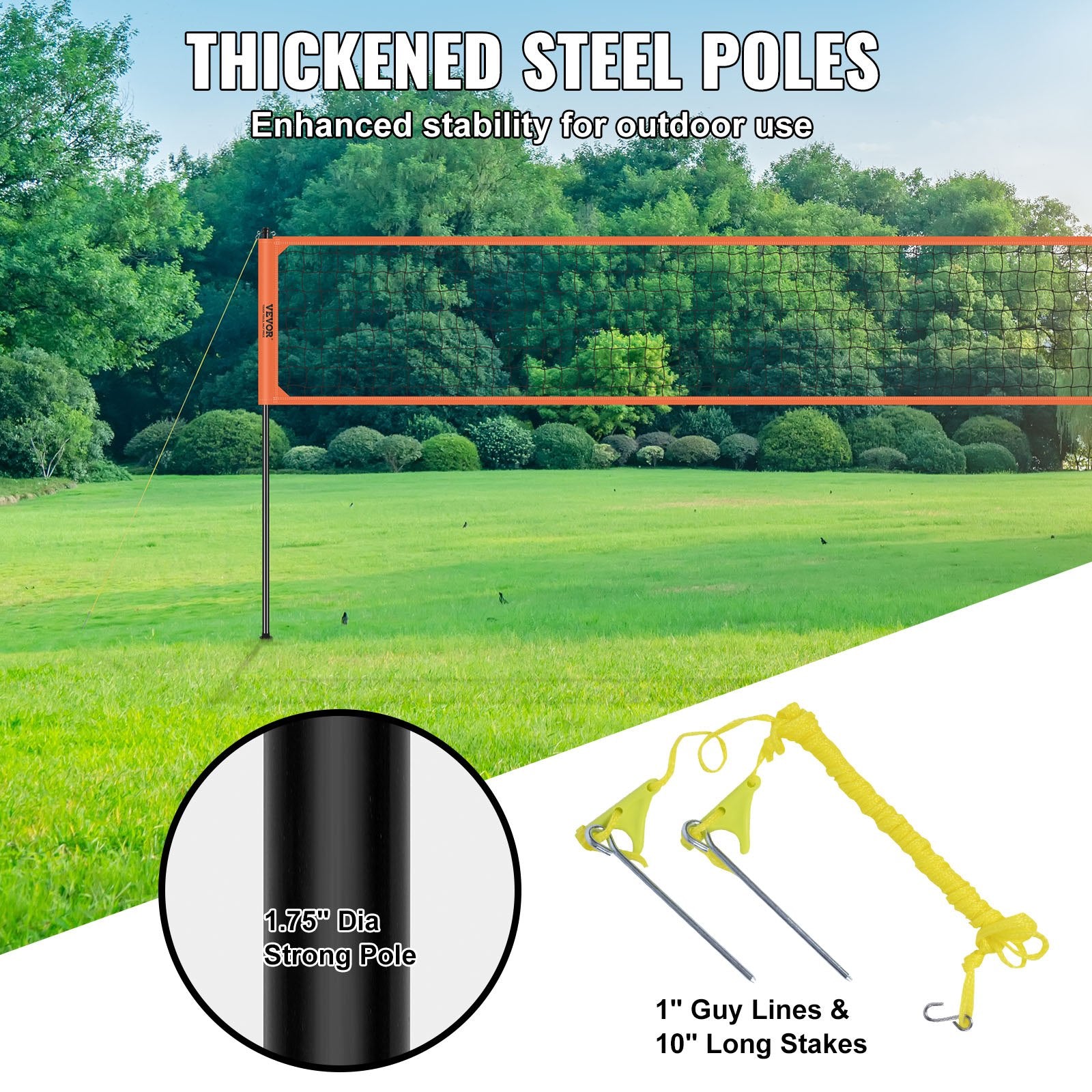 Outdoor Portable Volleyball Net System with Adjustable Poles and Accessories