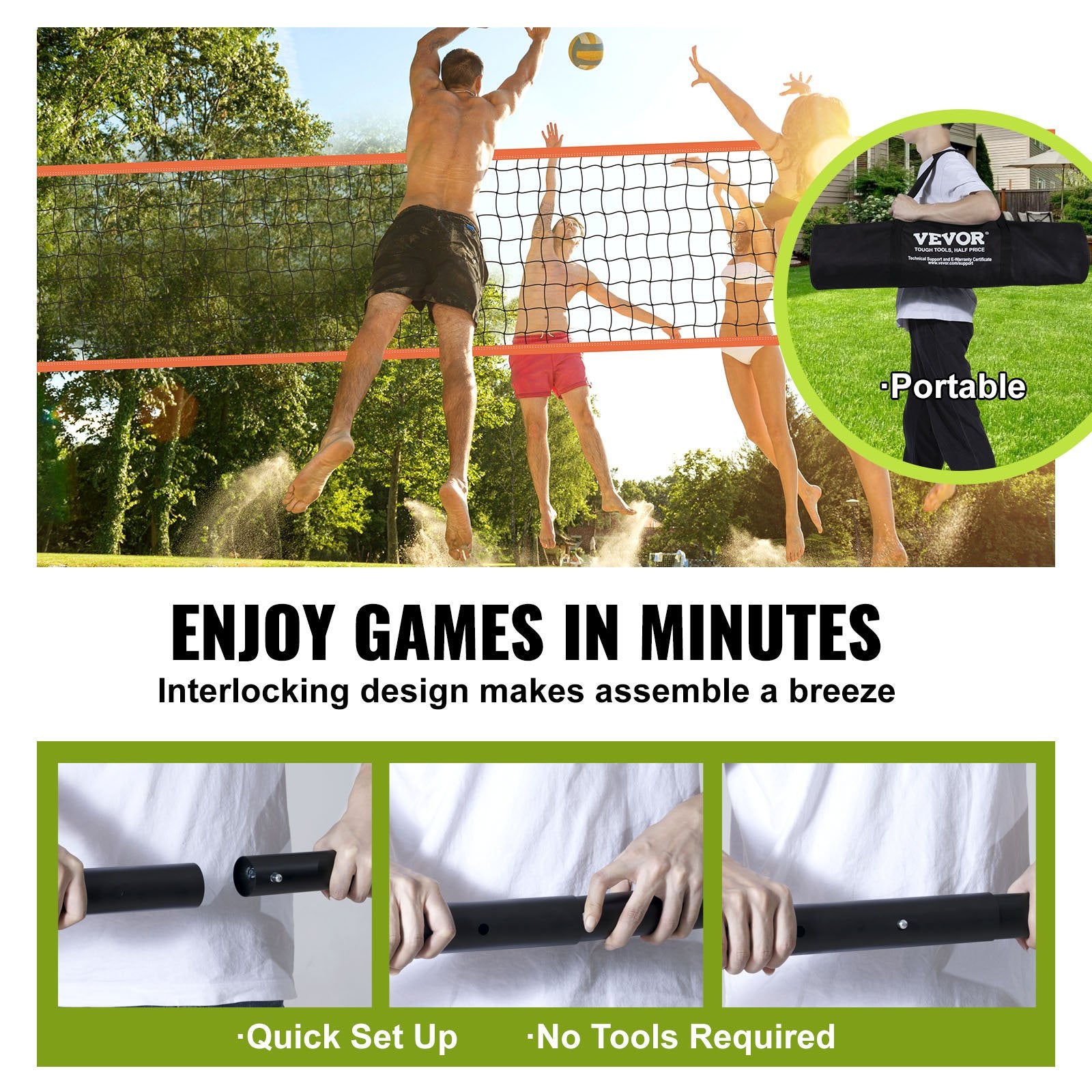 Outdoor Portable Volleyball Net System with Adjustable Poles and Accessories