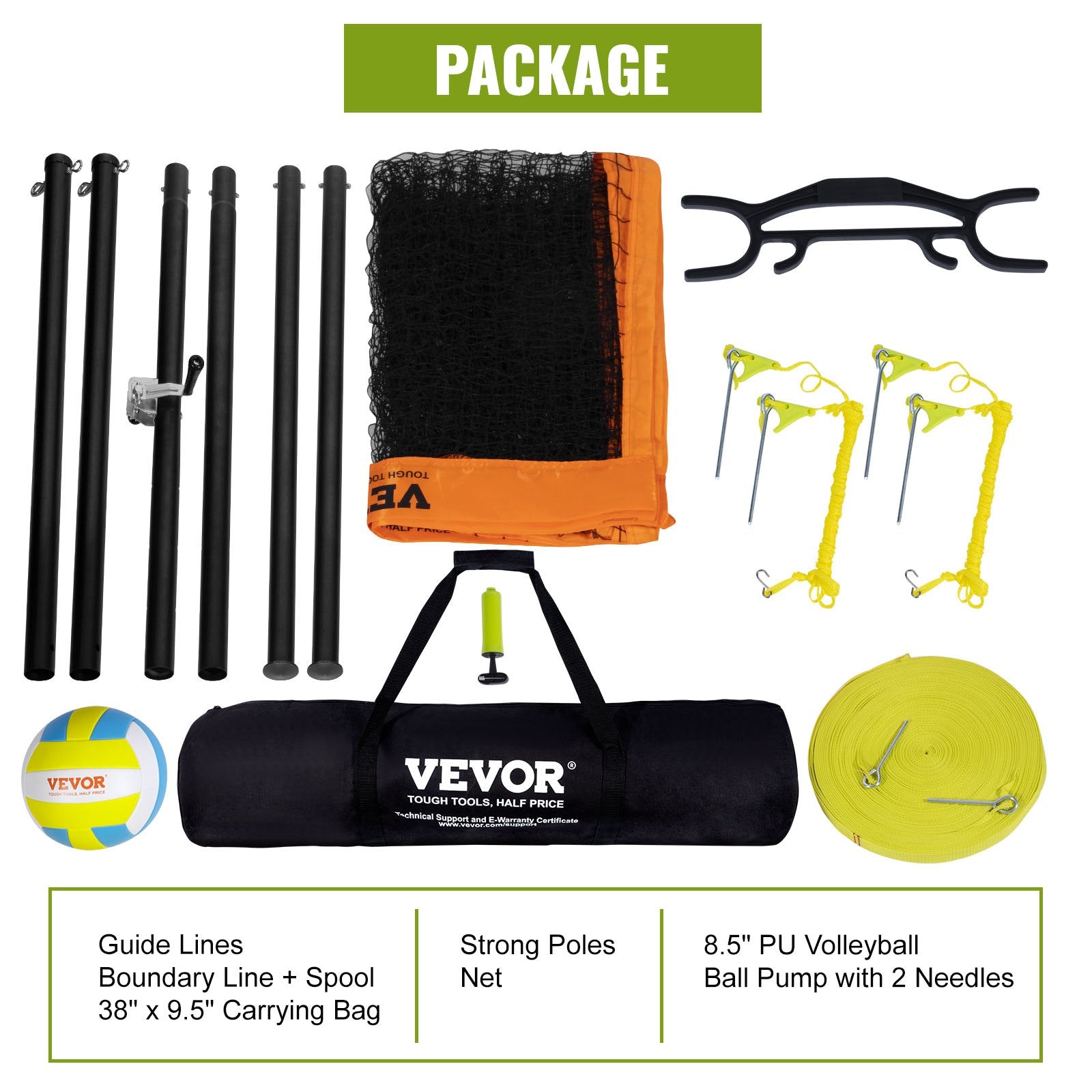 Outdoor Portable Volleyball Net System with Adjustable Poles and Accessories
