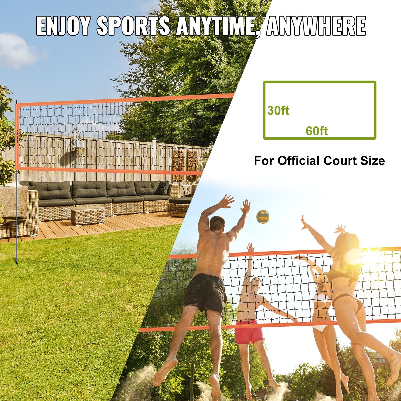 Outdoor Portable Volleyball Net System with Adjustable Poles and Accessories