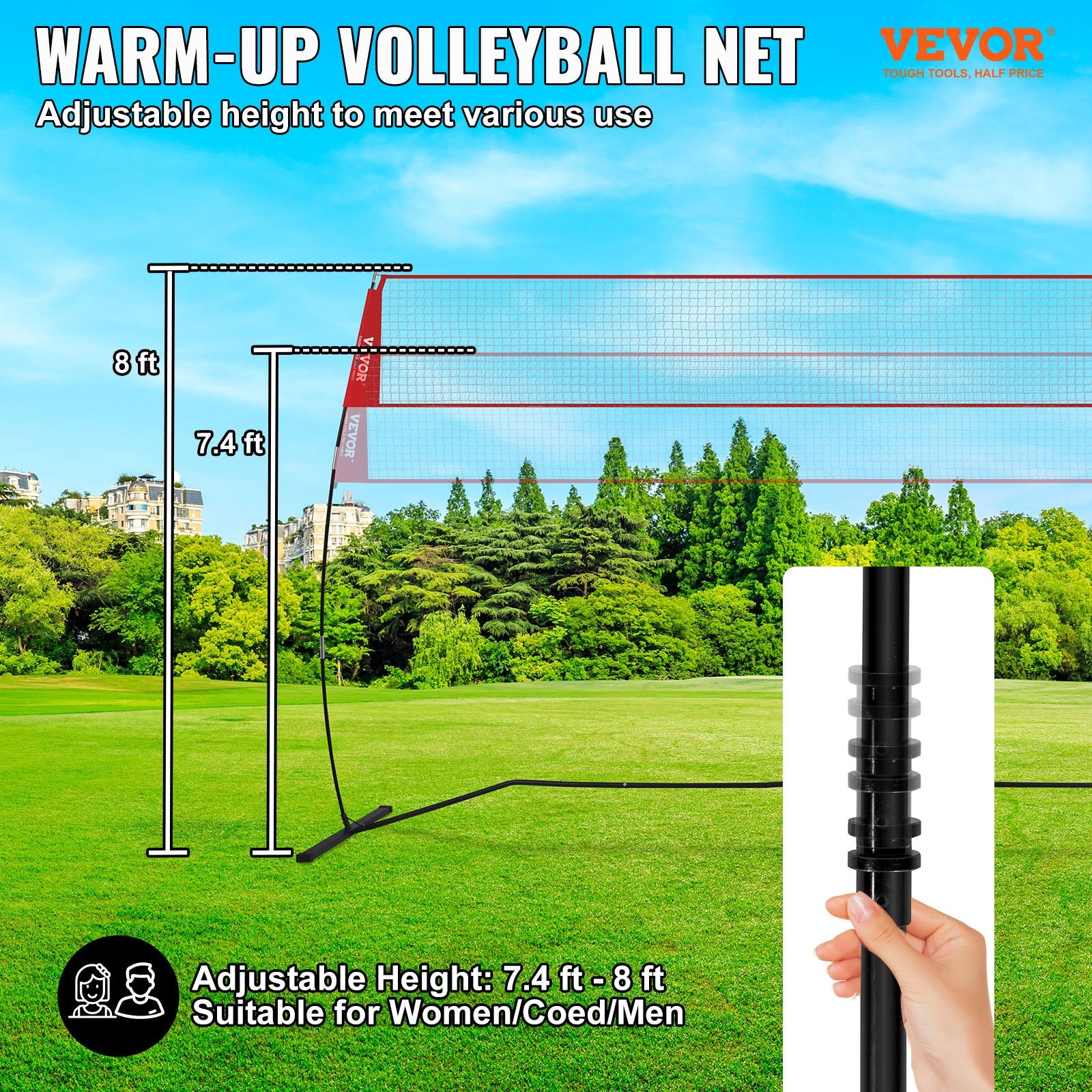 Freestanding Volleyball Training Net Adjustable Portable Indoor Outdoor with Bag