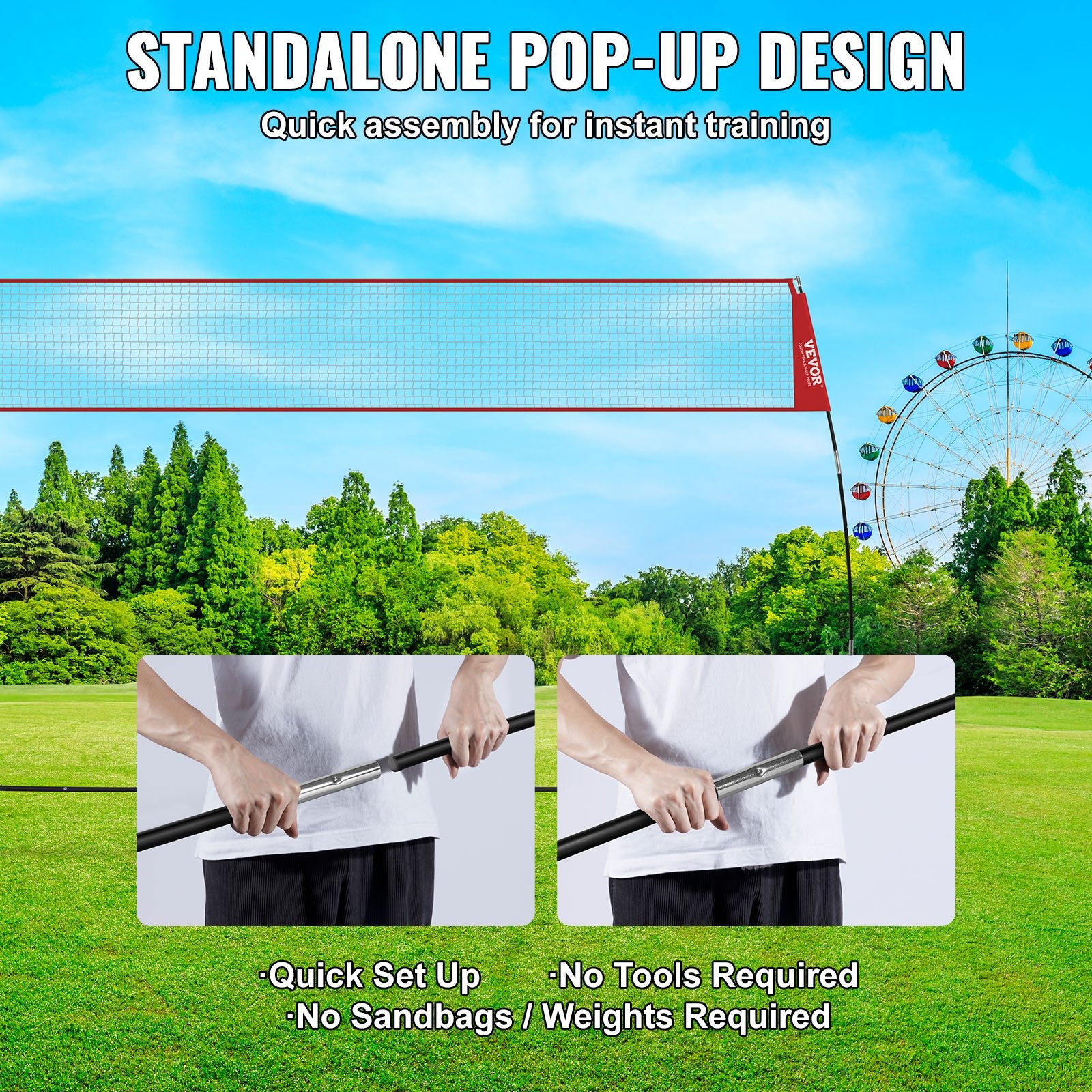 Freestanding Volleyball Training Net Adjustable Portable Indoor Outdoor with Bag