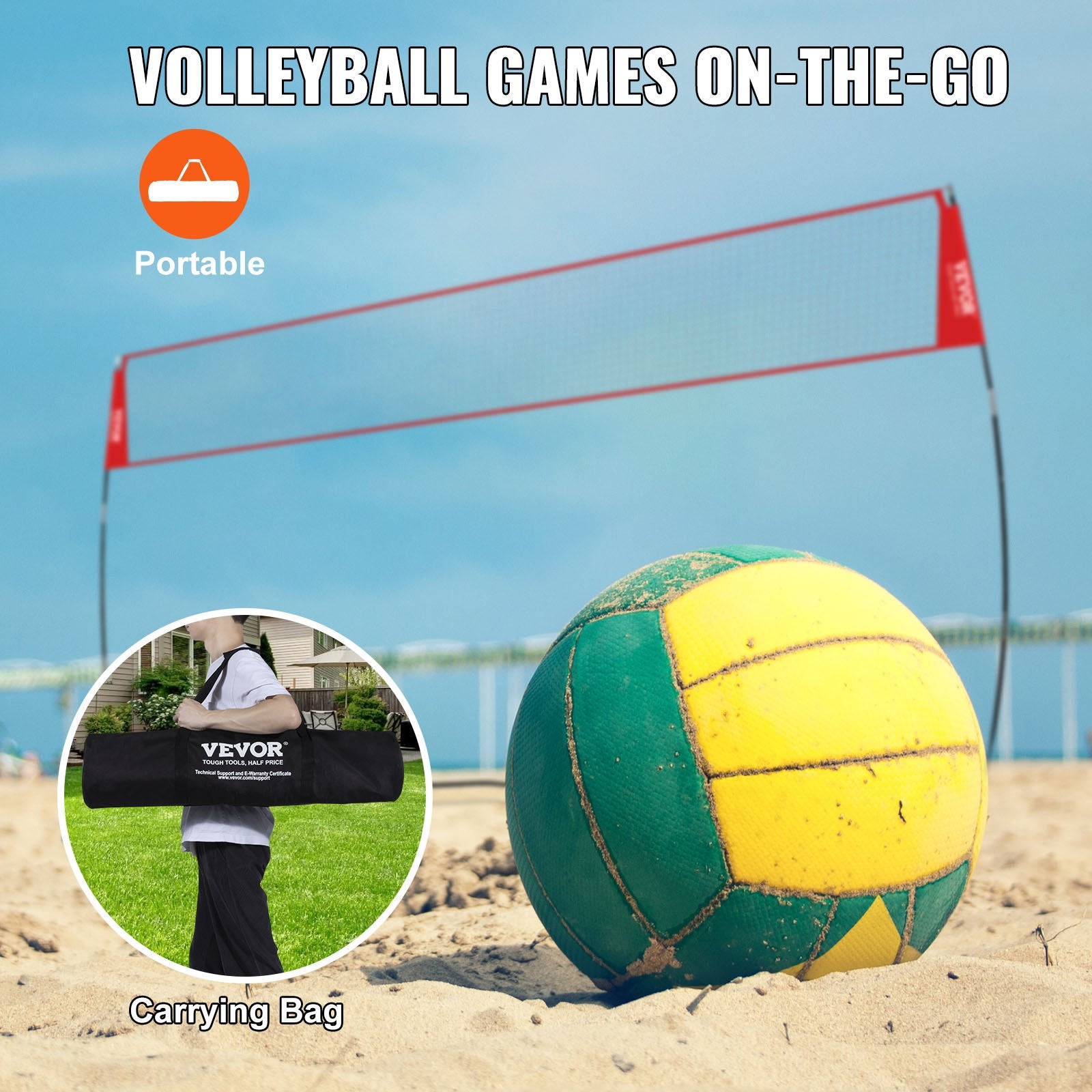 Freestanding Volleyball Training Net Adjustable Portable Indoor Outdoor with Bag