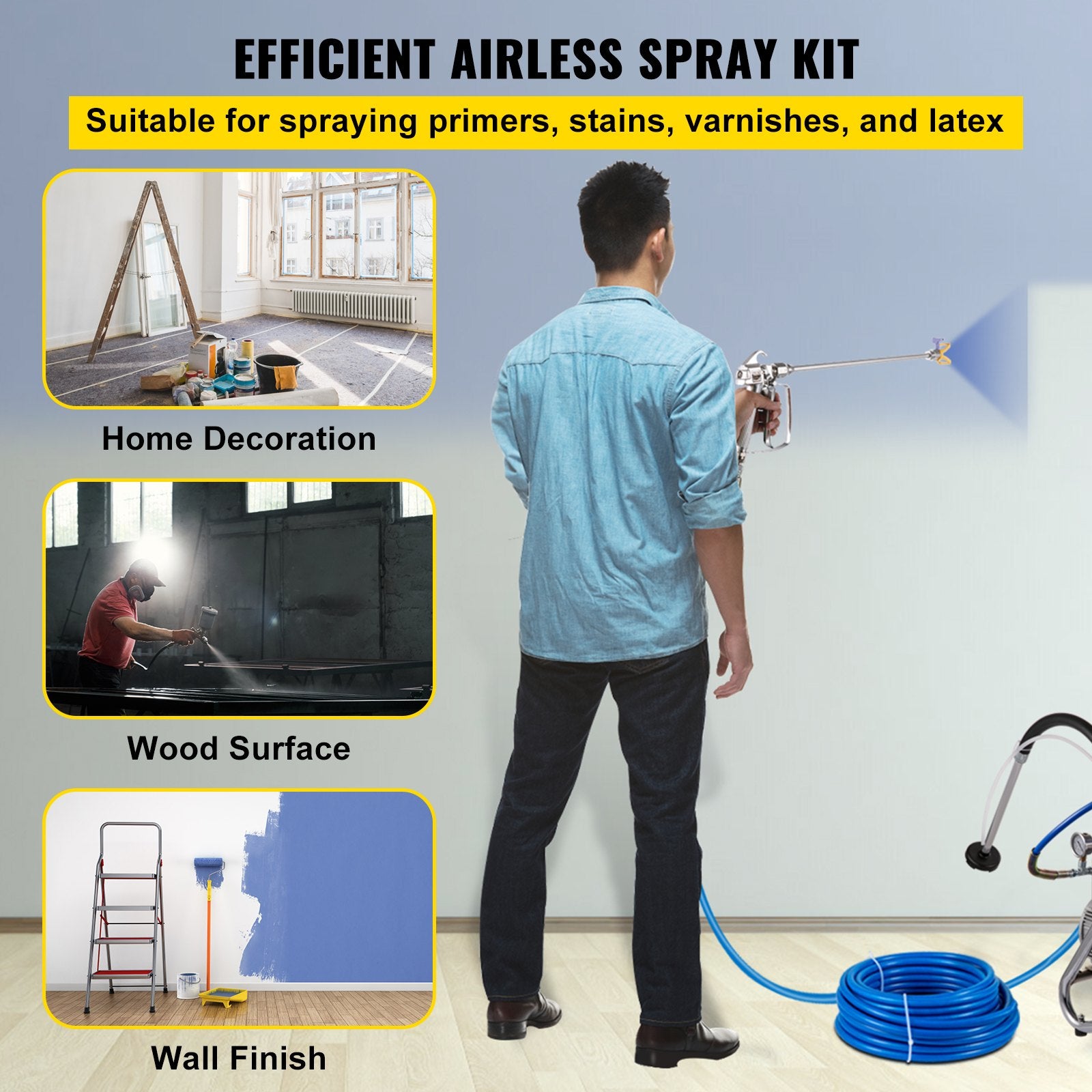 Airless Paint Spray Hose Kit 50ft 3600psi High Pressure with 8 Inch Extension