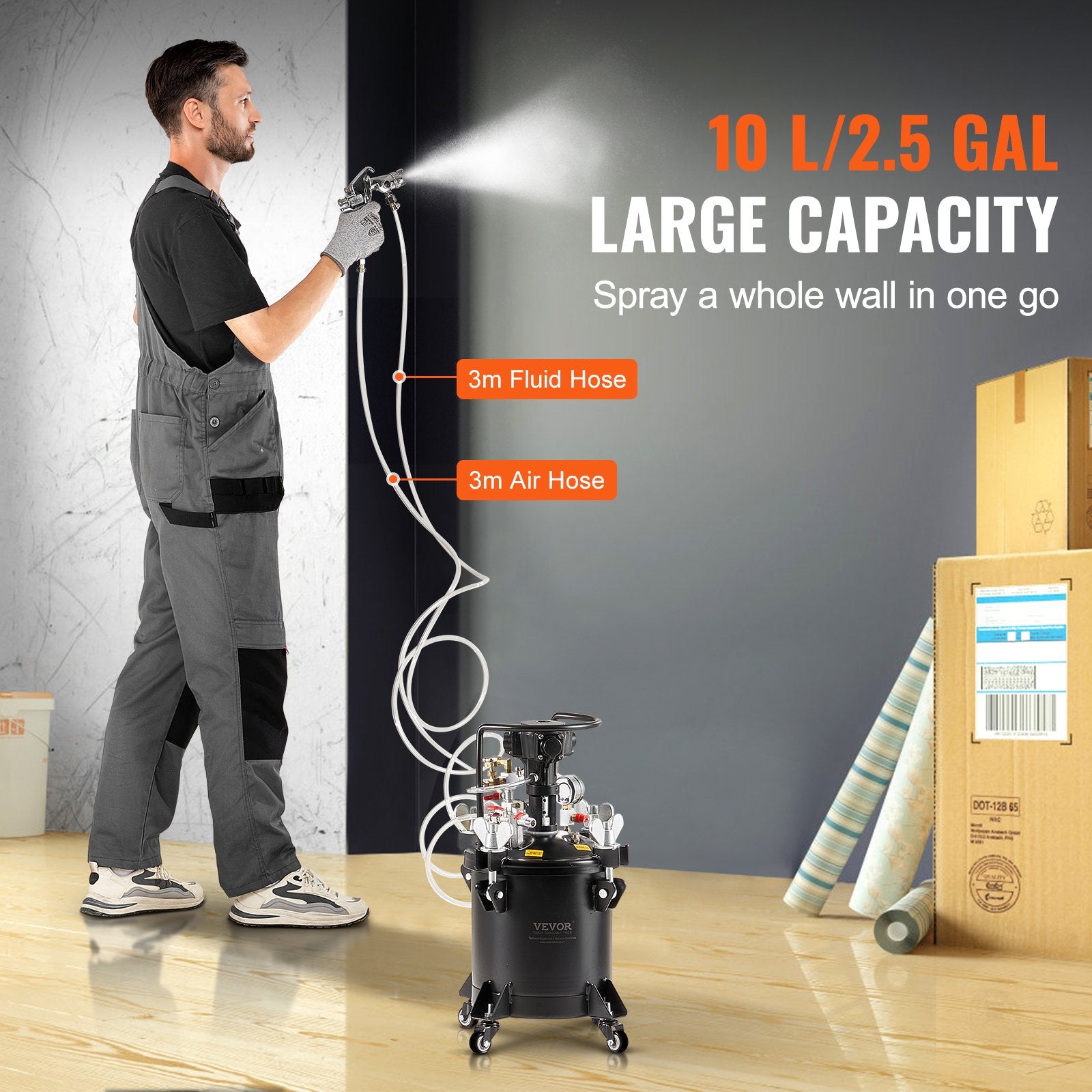 Spray Paint Pressure Pot 10L Fully Automatic Stirring 70psi with Gun and Hoses