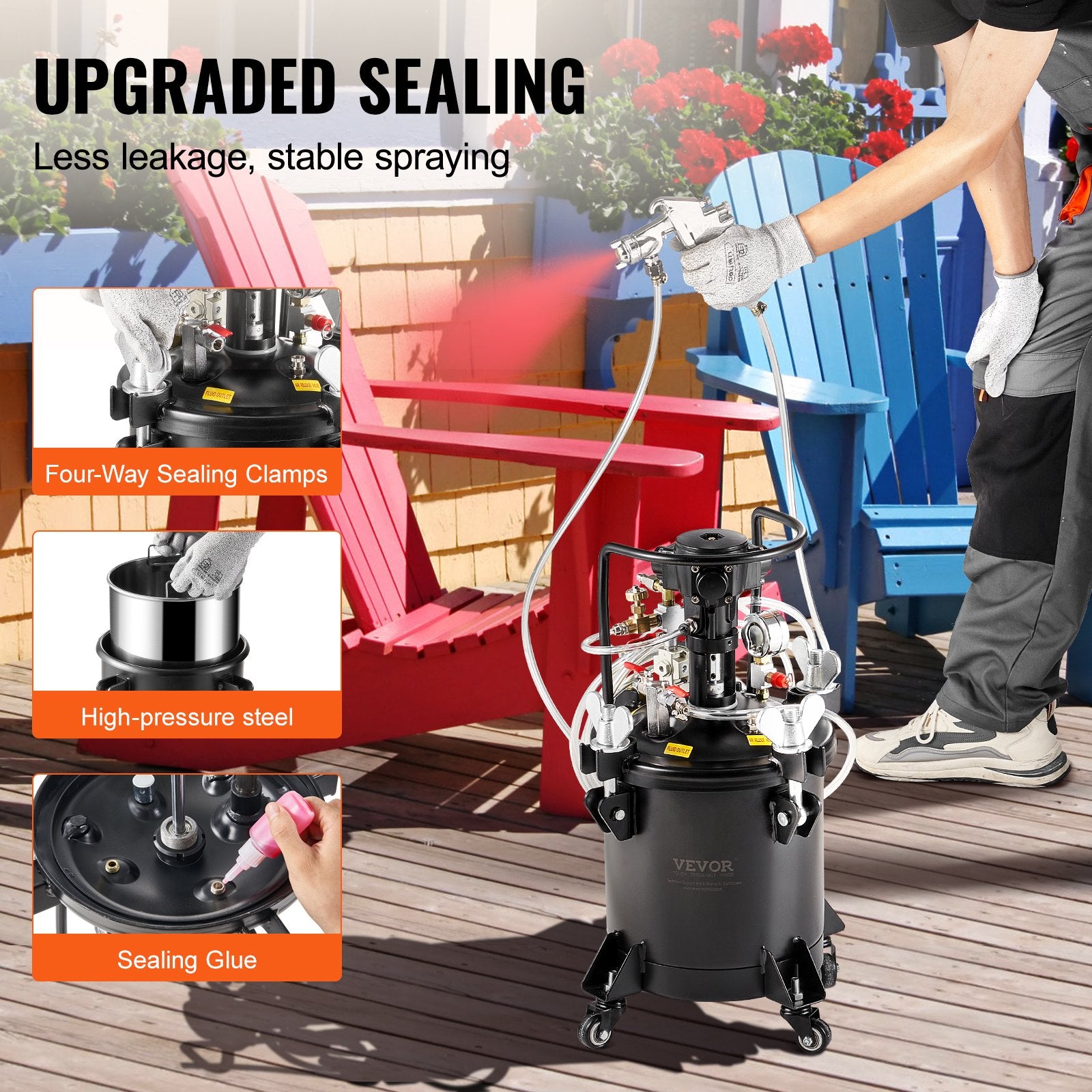 Spray Paint Pressure Pot 10L Fully Automatic Stirring 70psi with Gun and Hoses